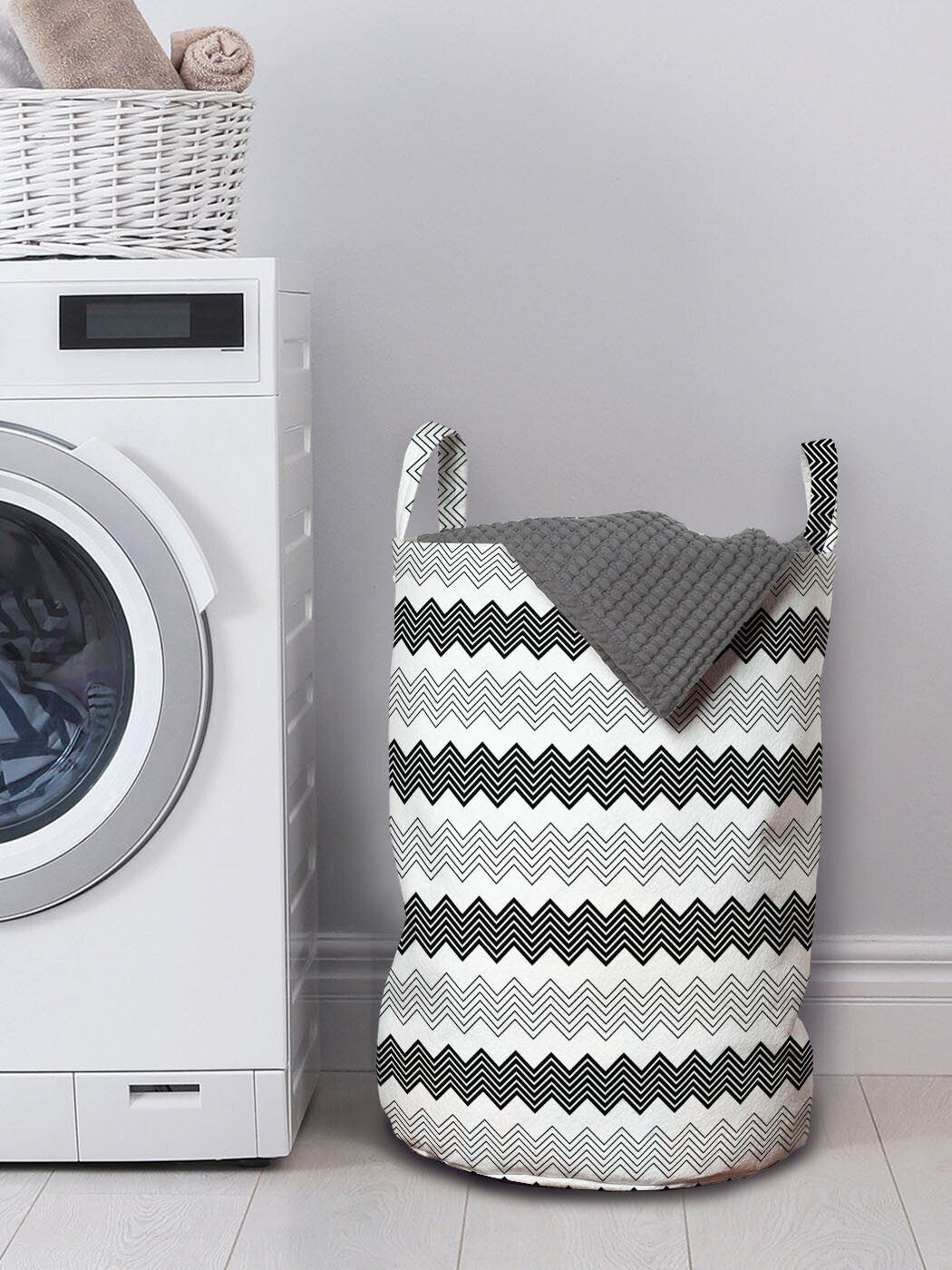 Abakuhaus Griffen mit Muster Abstrakt Waschsalons, Wäschekorb Kordelzugverschluss Wäschesäckchen Zigzags für