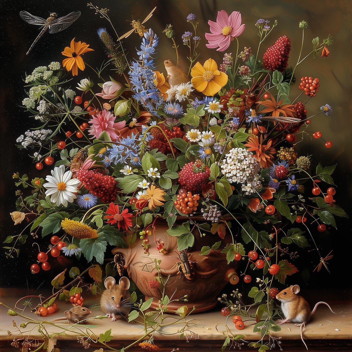 queence Leinwandbild Frühlingsstrauß, Blumen, Blumenbilder, Gemälde, Kunst, Pflanzen, Pflanzenbilder, Romantisch, Stillleben, Vasen, Vasen & Töpfe (1 St), Premium-Leinwandstoff, Handarbeit aus Deutschland