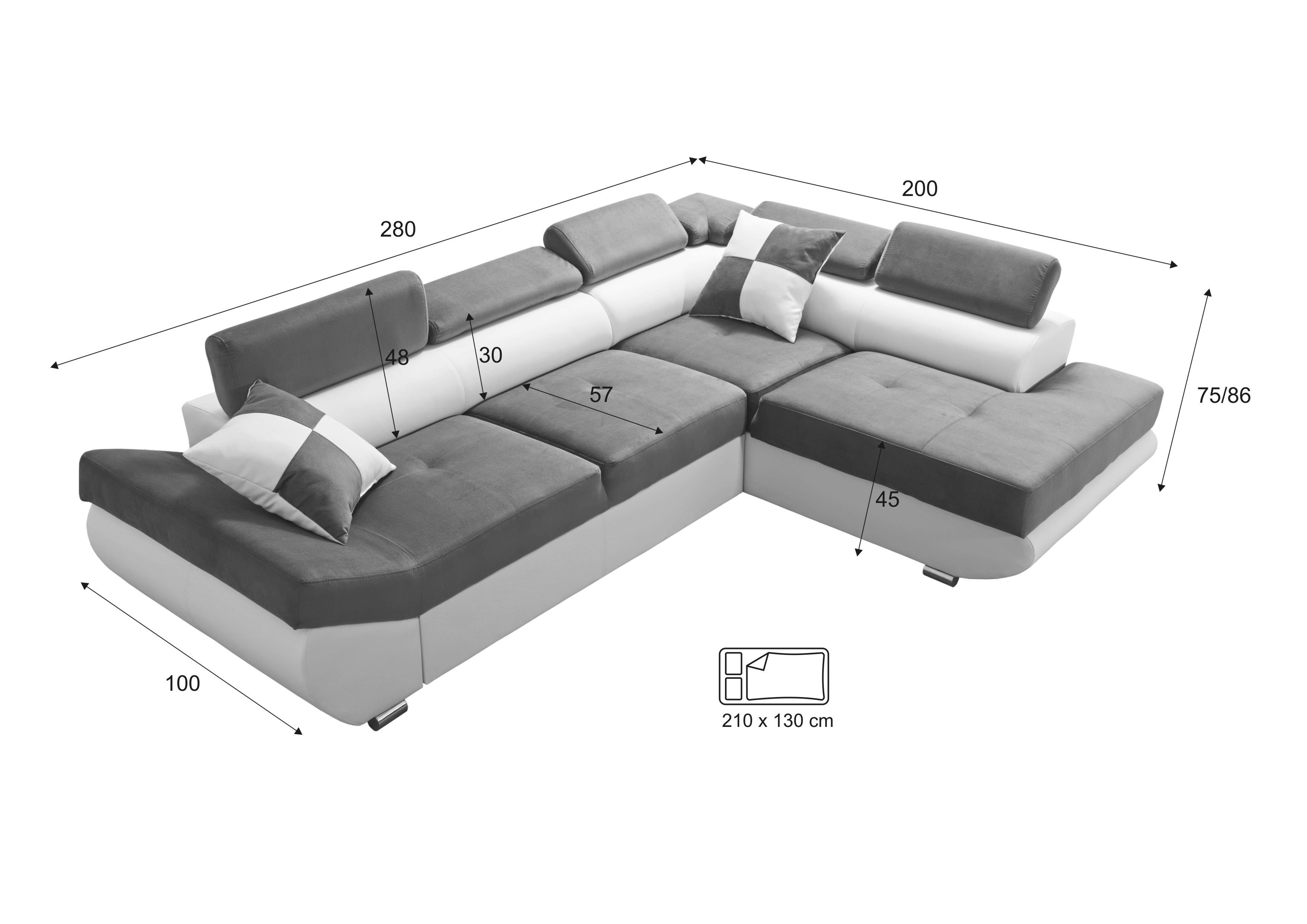 inkl. 2 Schlaffunktion mit Kissen Saturn Ecksofa L-Form BLACK Sofa robin