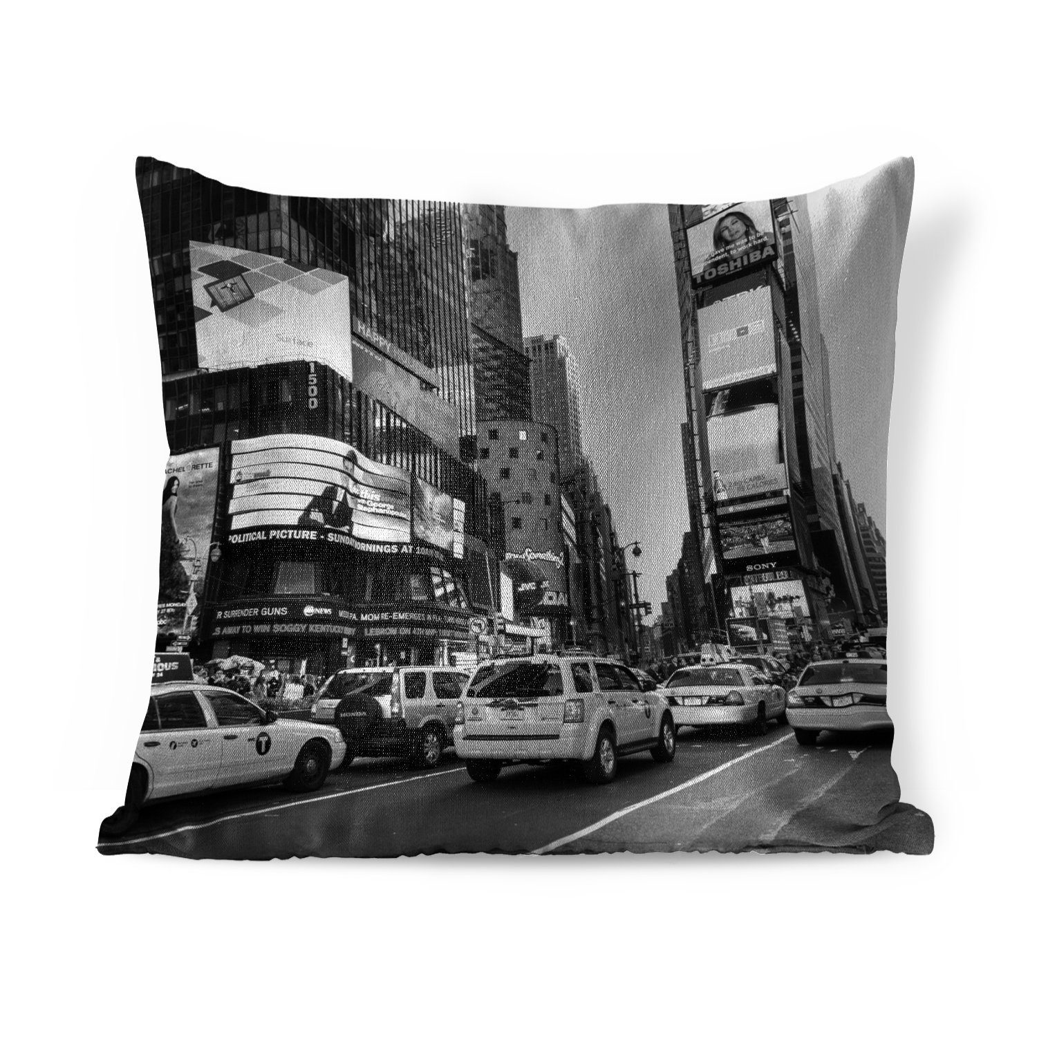 MuchoWow Dekokissen Taxis am Times Square - schwarz und weiß, Zierkissen mit Füllung für Wohzimmer, Schlafzimmer, Deko, Sofakissen