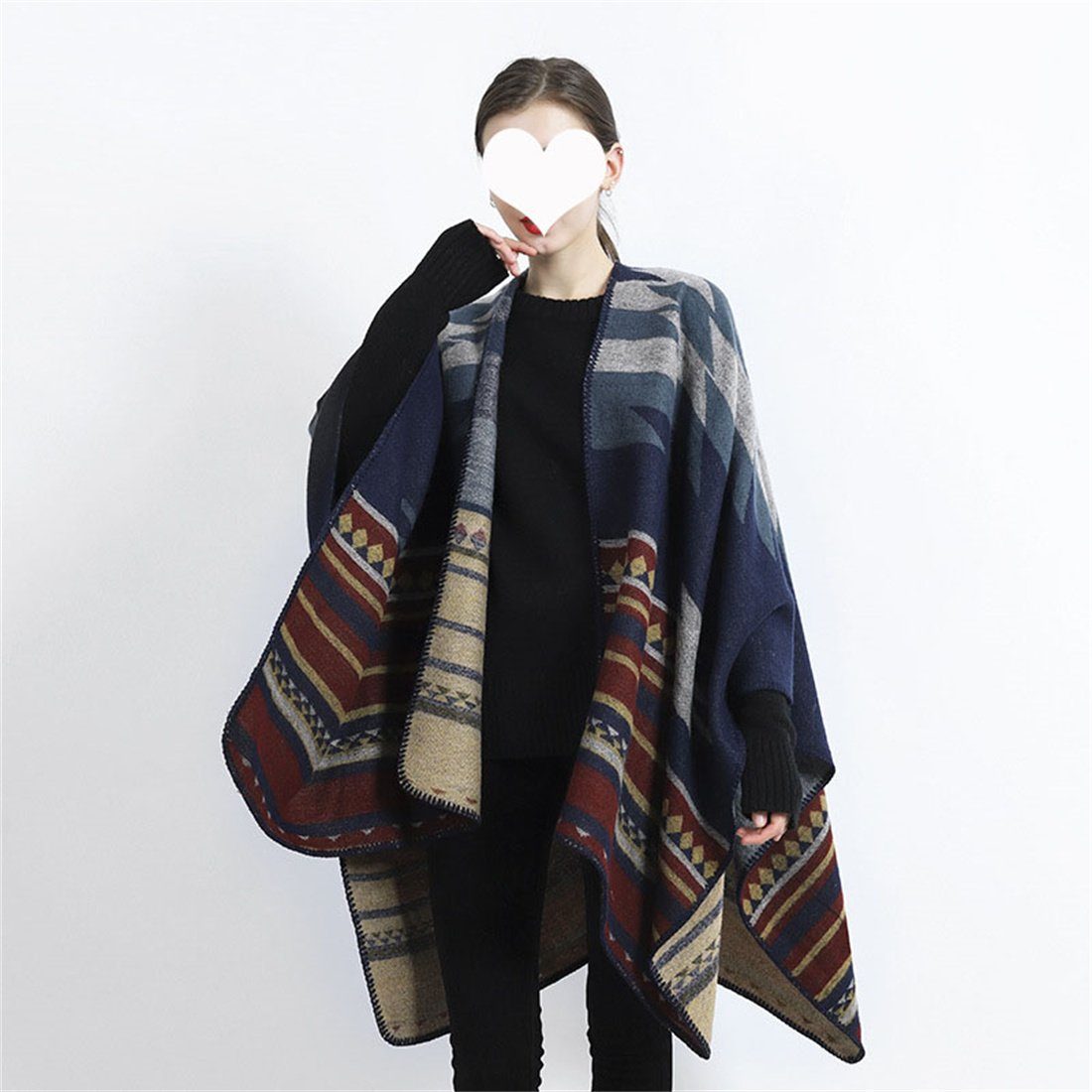 DÖRÖY Modeschal Damen Winter Vintage Umhang, modische Shawl warme Schal Strickjacke
