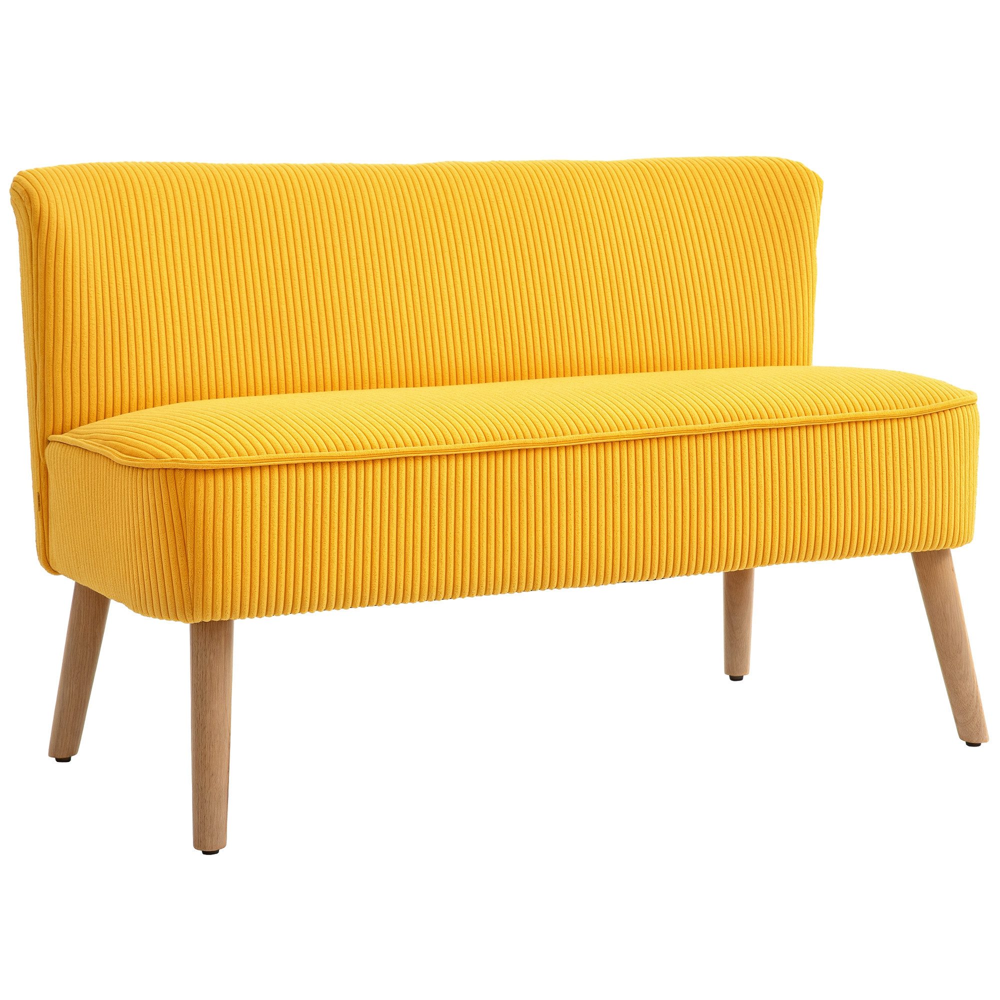 HOMCOM 2-Sitzer Cordartiges Polyester Schaumstoff, Zweisitzer Sofa 1 Teile, für Wohnzimmer, Schlafzimmer 117 x 56,5 x 77 cm Gelb