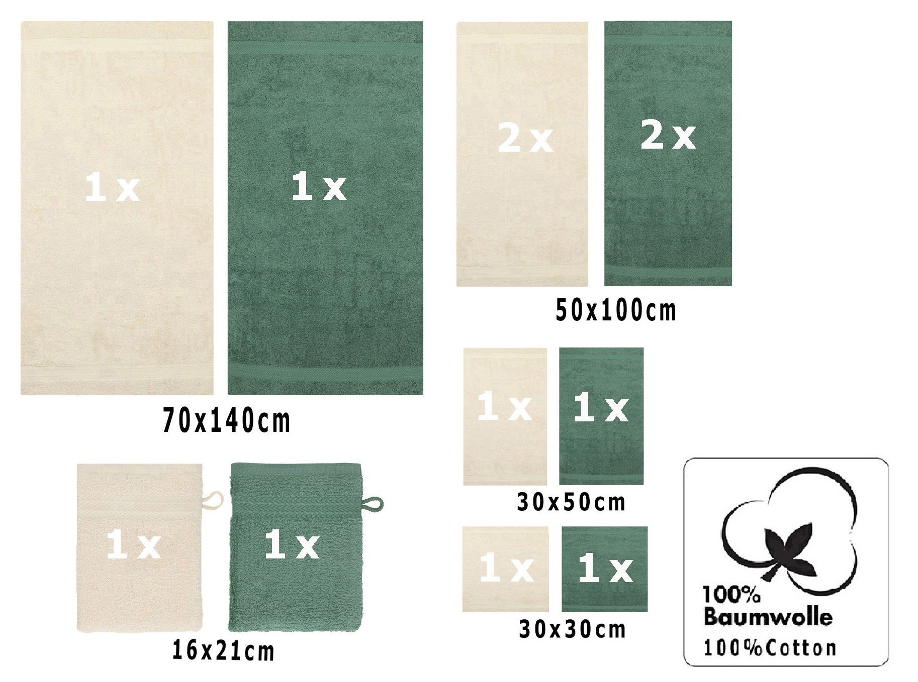 Set 12-TLG. Betz Premium Handtuch Farbe Sand/tannengrün, Set (12-tlg) Baumwolle, 100% Handtuch
