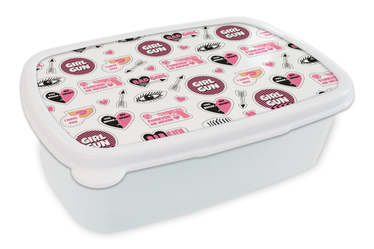 MuchoWow Lunchbox Mädchen - Rosa - Herzen - Design, Kunststoff, (2-tlg), Brotbox für Kinder und Erwachsene, Brotdose, für Jungs und Mädchen weiß