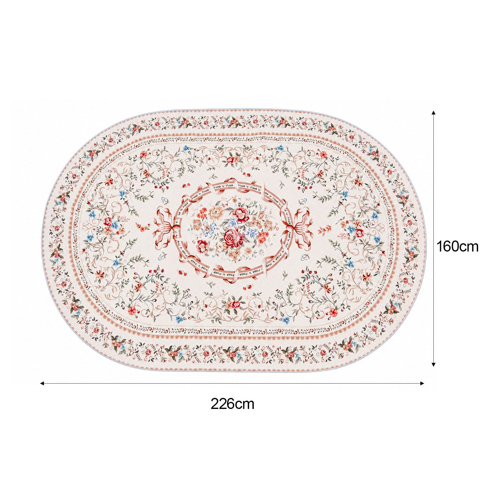 Youyijia Teppich Samtteppich Oval 227x160cm, Vintage Blumenteppich Wohnzimmer – Bild 5 von 5