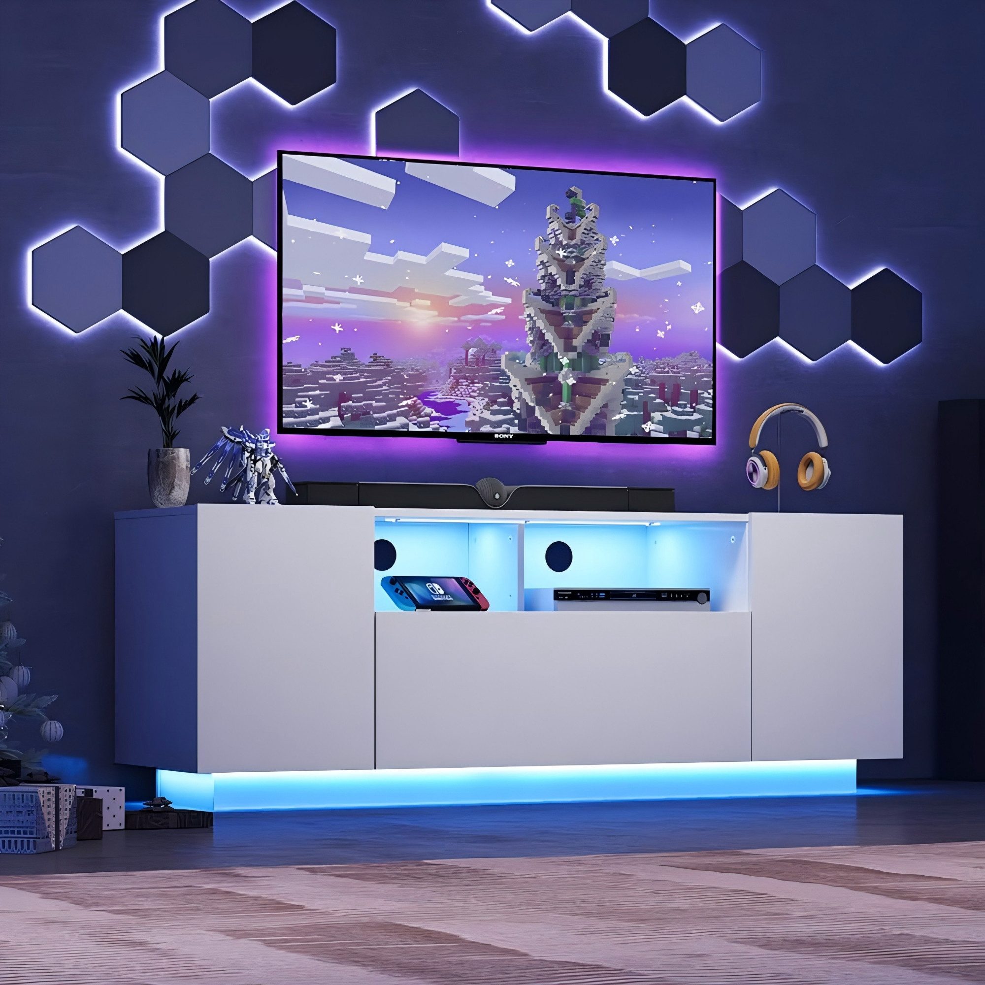 WLIVE TV-Schrank Modernes hängendes TV-Lowboard mit LED-Beleuchtung, 122/17 günstig online kaufen