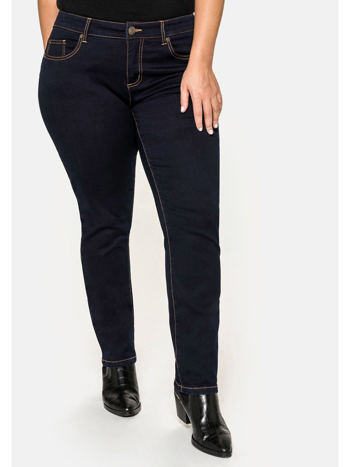 Sheego black blue Größen Denim Stretch-Jeans 5-Pocket-Stil Große im