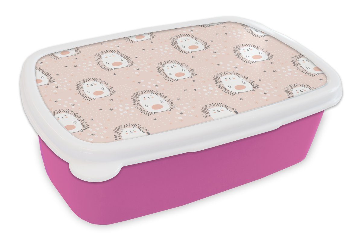 MuchoWow Lunchbox Igel - Pastell - Kinder, Kunststoff, (2-tlg), Brotbox für Erwachsene, Brotdose Kinder, Snackbox, Mädchen, Kunststoff rosa