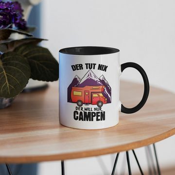 Hey!Print Tasse Camping Tasse mit Spruch Der tut nix der will nur Campen Geschenk Tasse für Camper Wohnmobil Womo