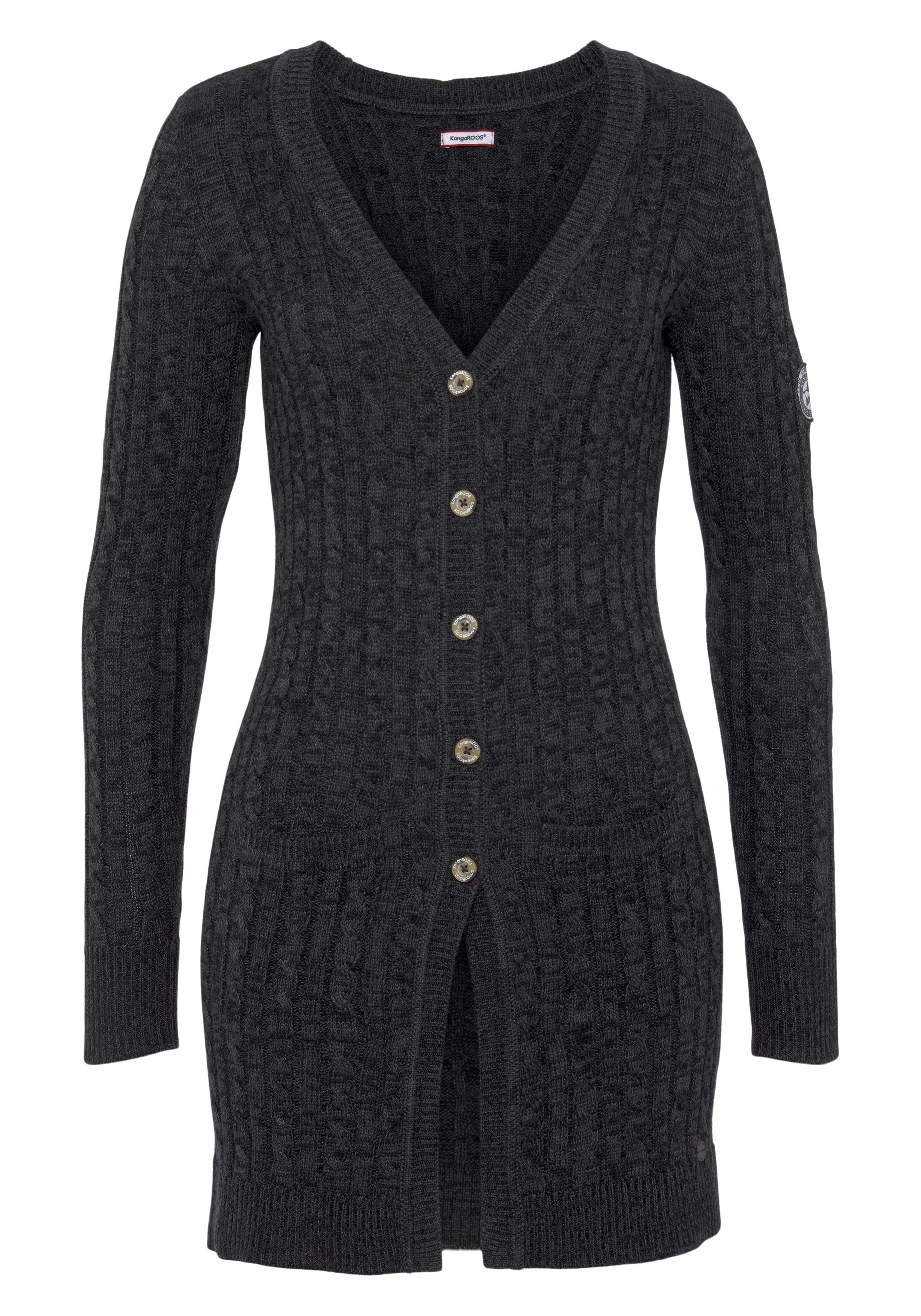 KANGAROOS Longstrickjacke mit trendigem Zopfmuster und Taschen mehr