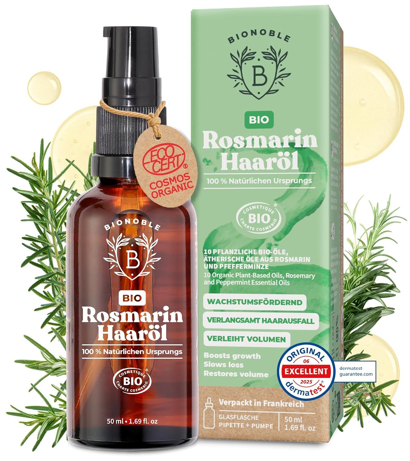 BIONOBLE Haaröl Natürliches Haaröl mit Rosmarin- & Rizinusöl, für Kopfhaut, Haarwachstum und intensive Pflege