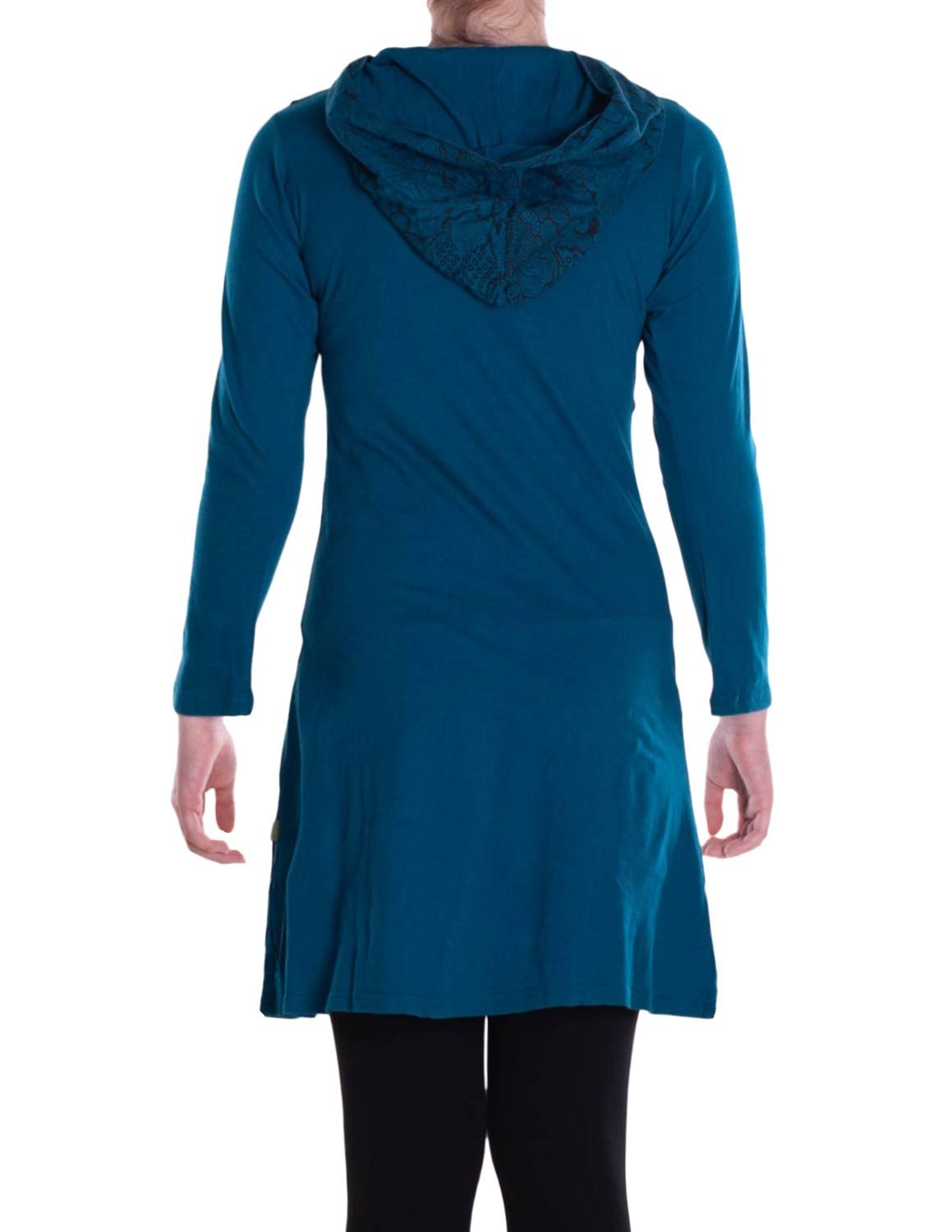 Vishes Tunikakleid Damen Spitzen-Kleid Blumen-kleid Lang-arm Rundhals Kapuzenkleid Hippie, Ethno, Alternative Bekleidung
