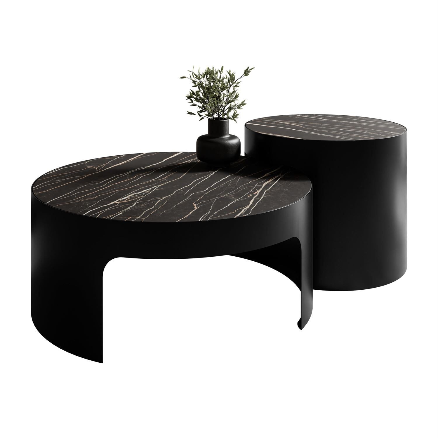 Lookway Couchtisch GAYA mit Marmorplatte (2er Set), Durchmesser: ⌀75,5 cm und ⌀50,5 cm, Höhe: 42 cm und 32 cm