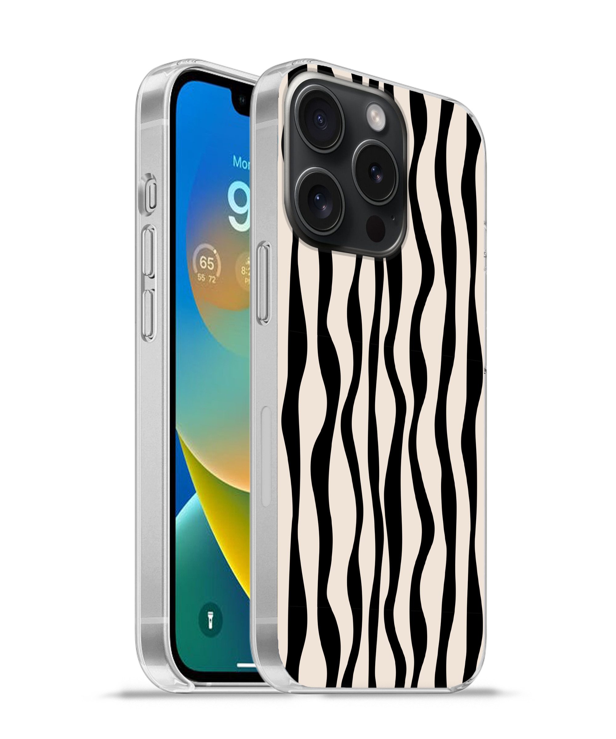 MuchoWow Handyhülle für Apple iPhone 15 Pro Wellenlinien - Beige - Schwarz - Abstrakt, Smartphone-Bumper, Print, Handy Schutzhülle Dünn