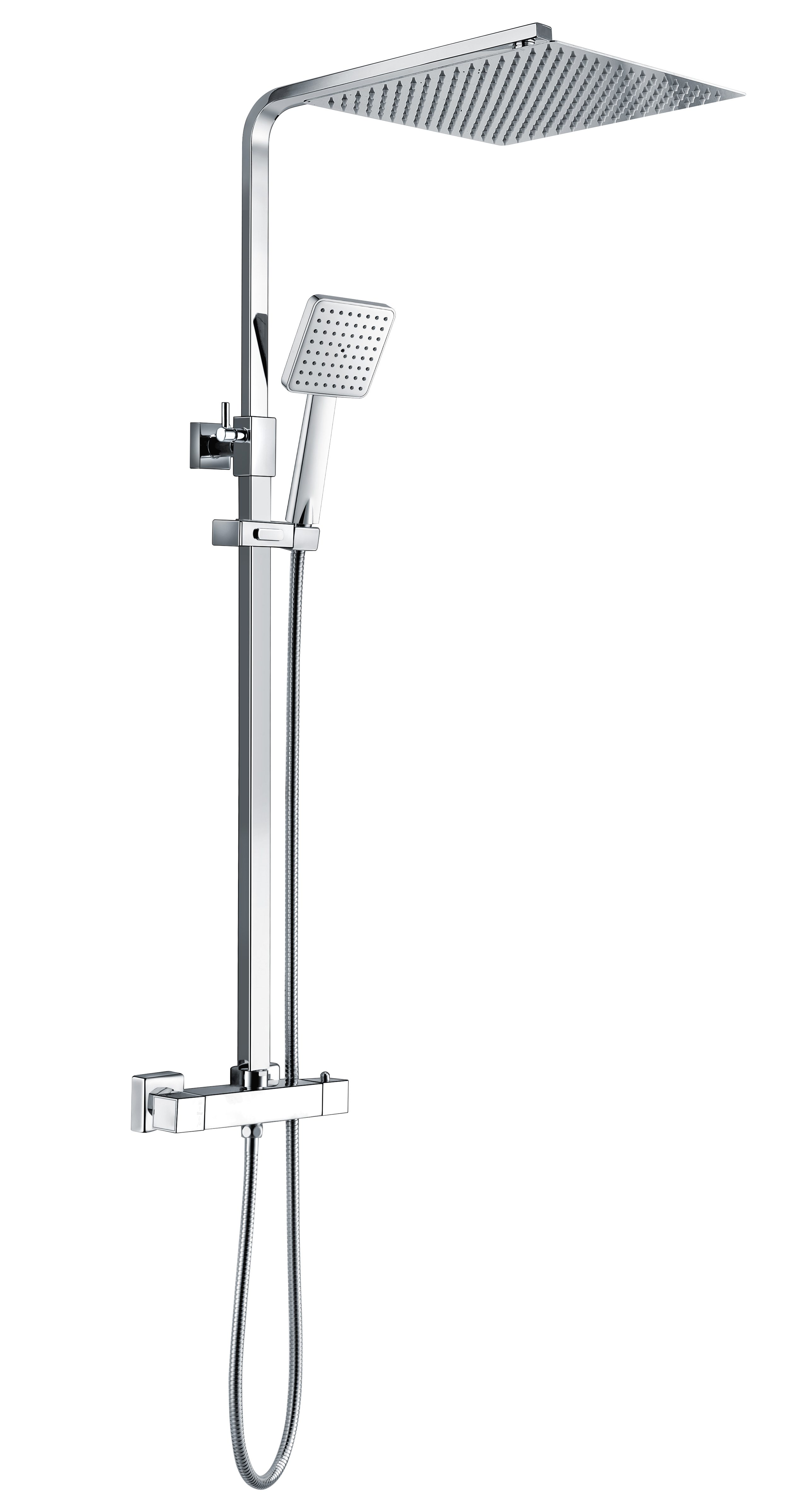 MEYKOERS Duschsystem mit Thermostat, Extra großer Regendusche 30 x 30 cm mit Handbrause, Höhenverstellbar 80–118 cm, Antikalk, Messing Thermostatarmatur