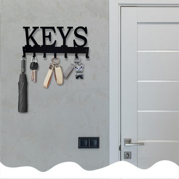 Silberstern Dekohaken 7 Hakenreihen zur Aufbewahrung kleiner Haushaltsgegenstände, schwarz, Wand-Schlüsselhalter mit 7 Haken, Flur, Eingang, Büro-Schlüsselhaken