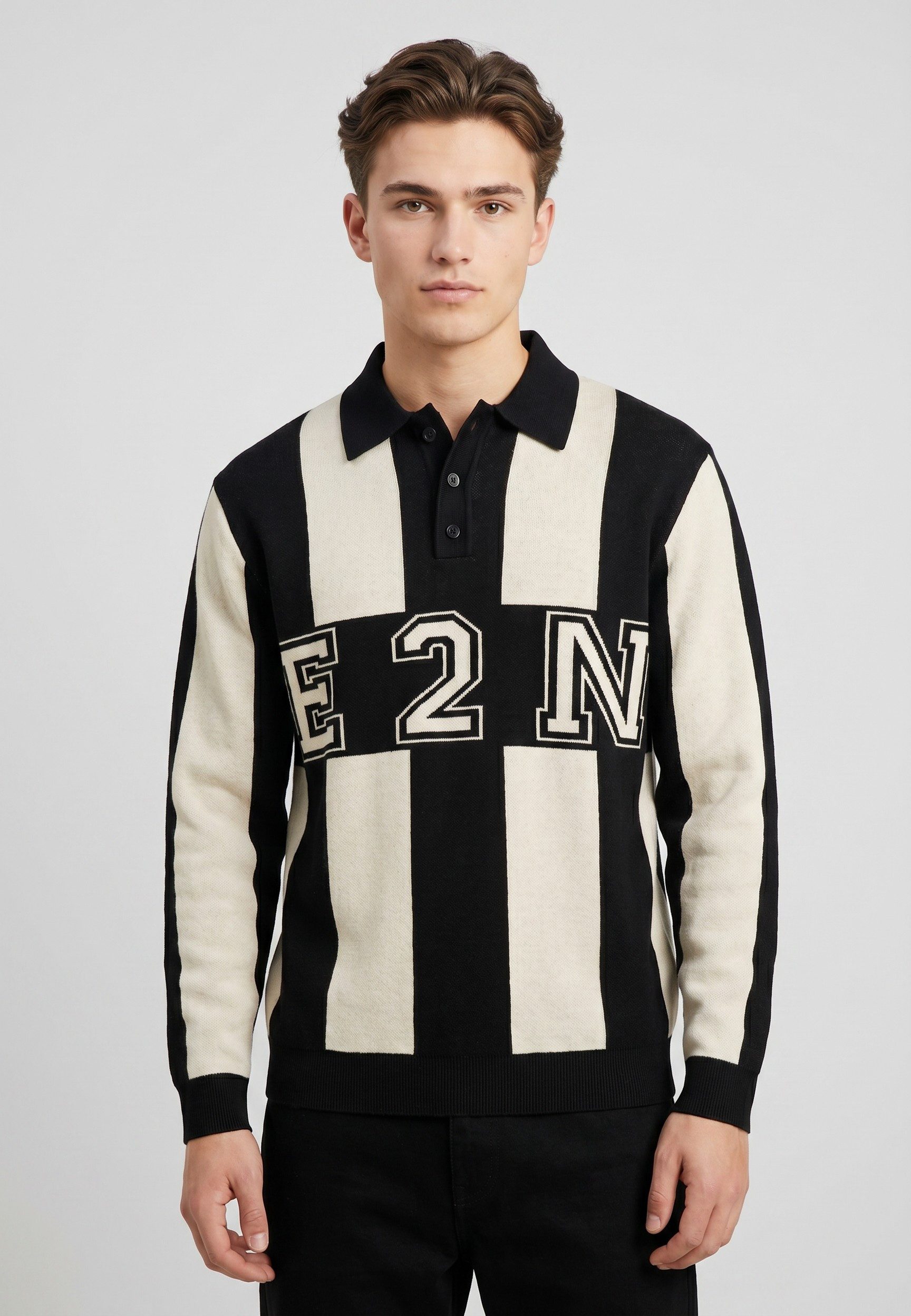 Eight2Nine Strickpullover Herren Sweater mit Polokragen Streifenmuster, Jacquardstrick