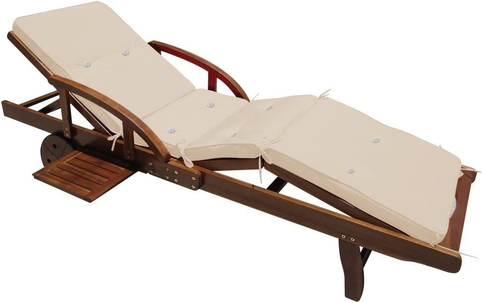 Casaria Gartenliege Braun, Auflage Creme 320kg Belastbar Klappbar Räder Ablage Akazie Garten