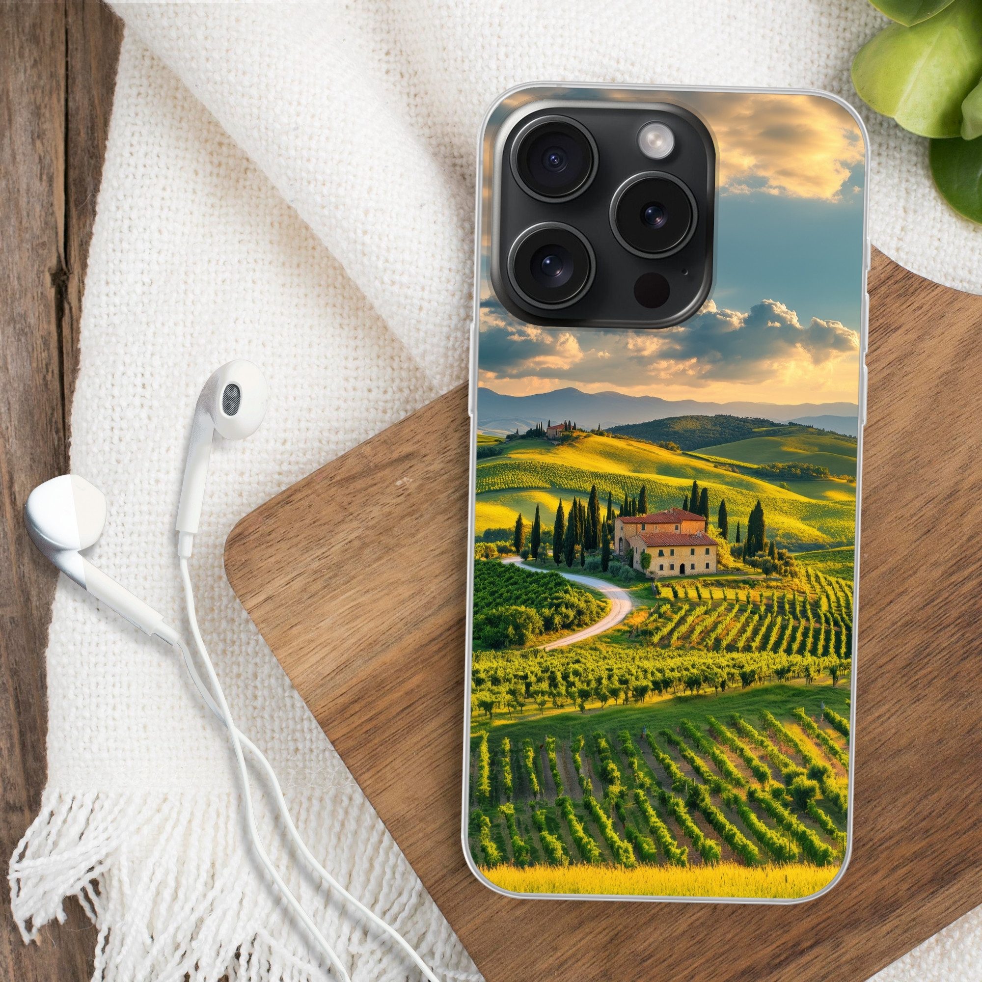 MuchoWow Handyhülle für Apple iPhone 15 Pro Toskana - Landschaft - Weinberge, Smartphone-Bumper, Print, Handy Schutzhülle Dünn