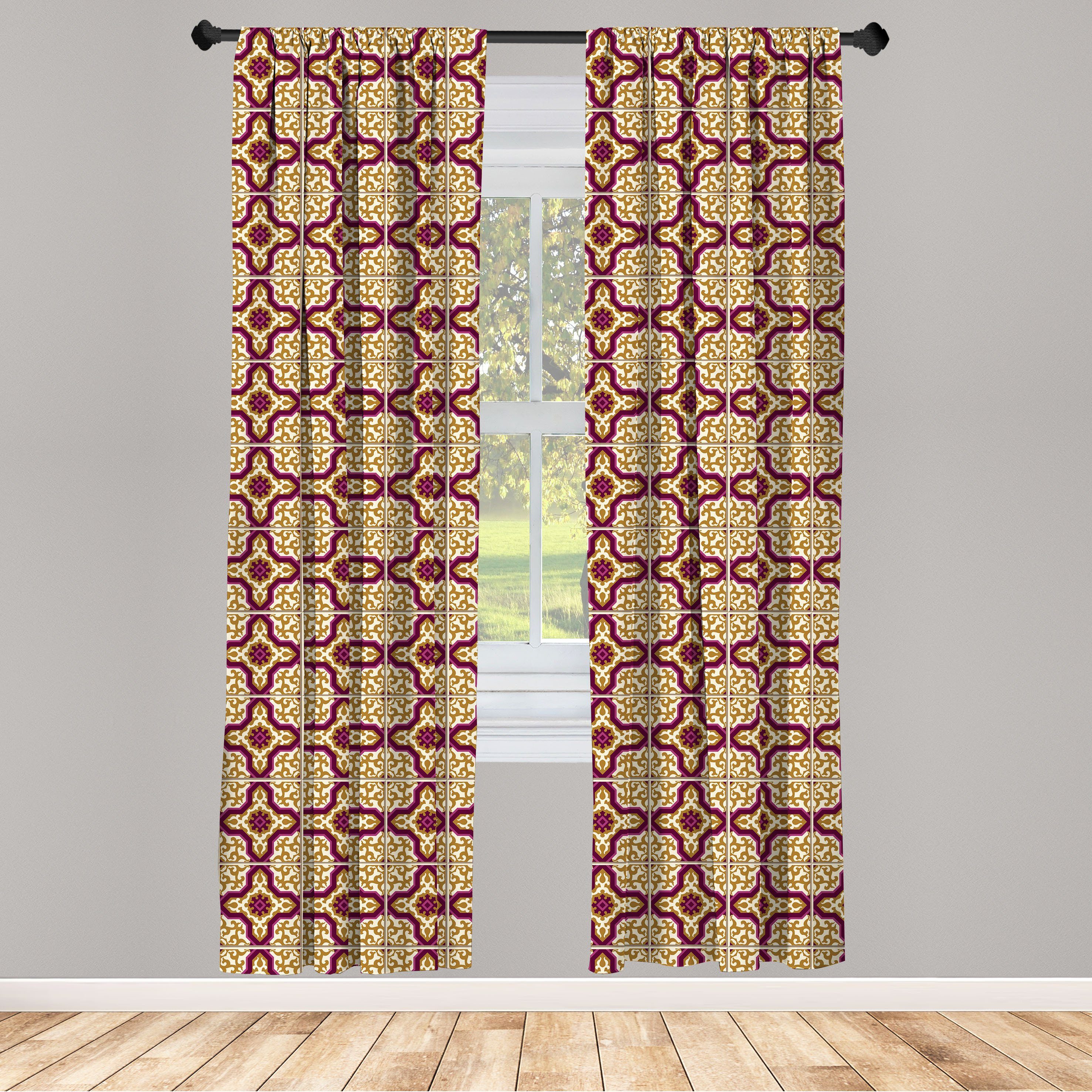 Gardine Vorhang für Wohnzimmer Schlafzimmer Dekor, Abakuhaus, Microfaser, marokkanisch Traditionelle Mosaik-Fliesen | Fertiggardinen