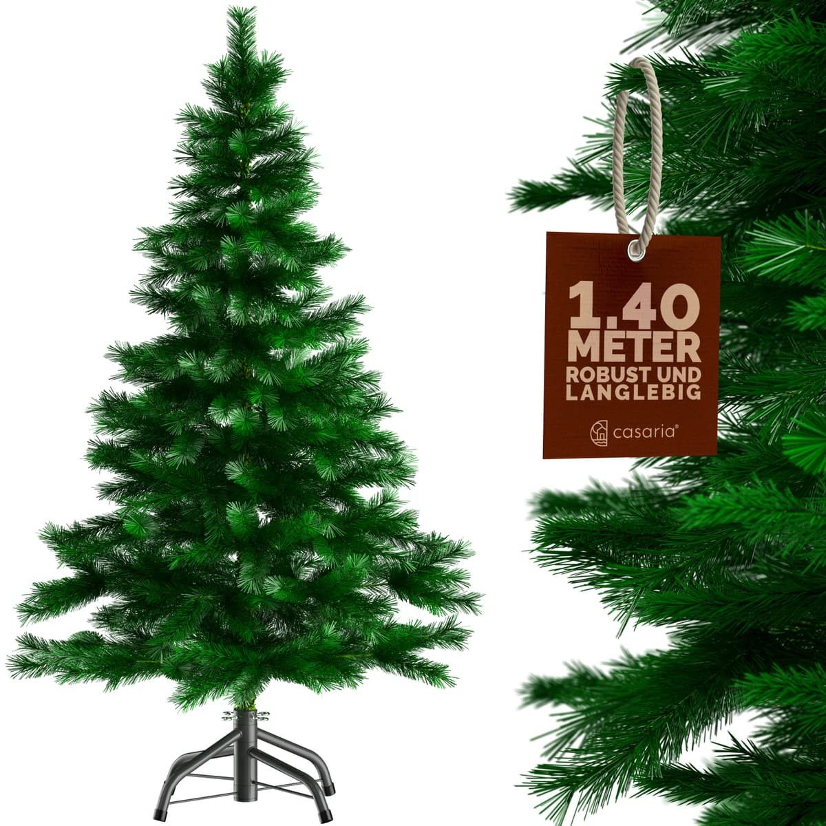 Casaria Künstlicher Weihnachtsbaum, Künstlich 140 cm PVC PE inkl. Metallständer Grün Edeltanne Dichte