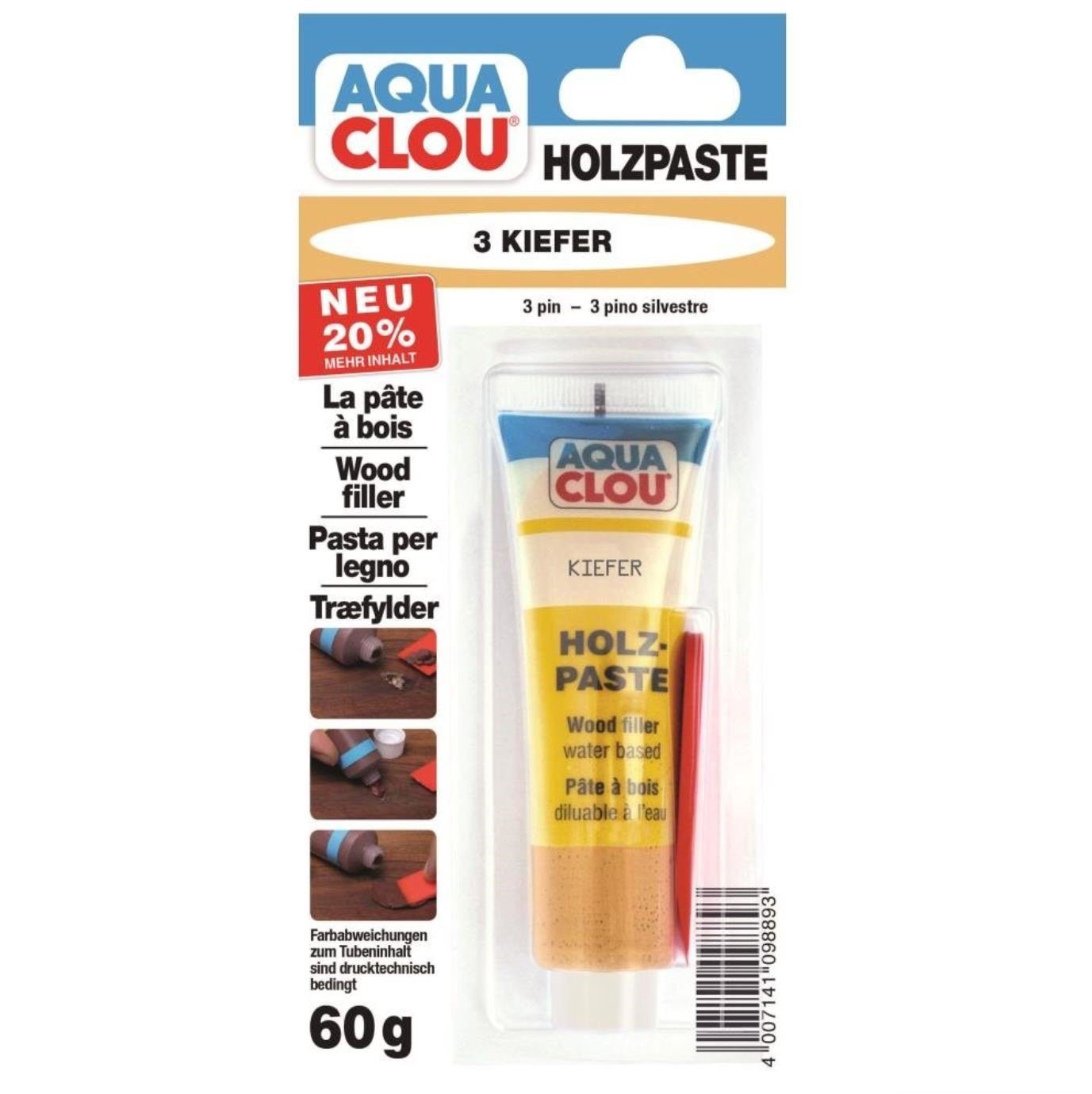 CLOU Spachtelmasse CLOU Aqua Clou Holzpaste 3 Kiefer mit Spatel 60g