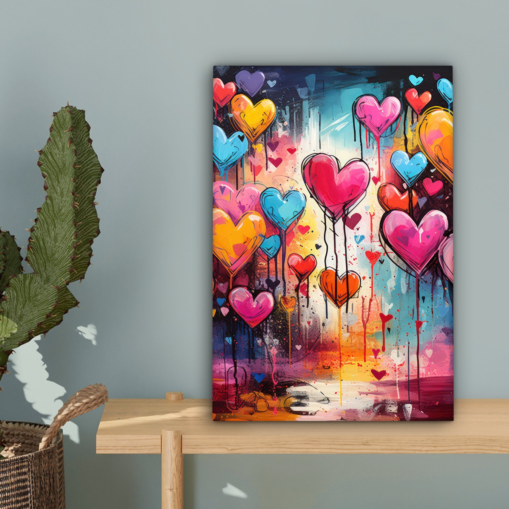 OneMillionCanvasses® Leinwandbild Herzen - Farben - Kunst - Liebe, Fotodruck (1 St), Leinwand Canvas Wandbild, Wanddekoration 20x30 cm – Bild 3 von 5