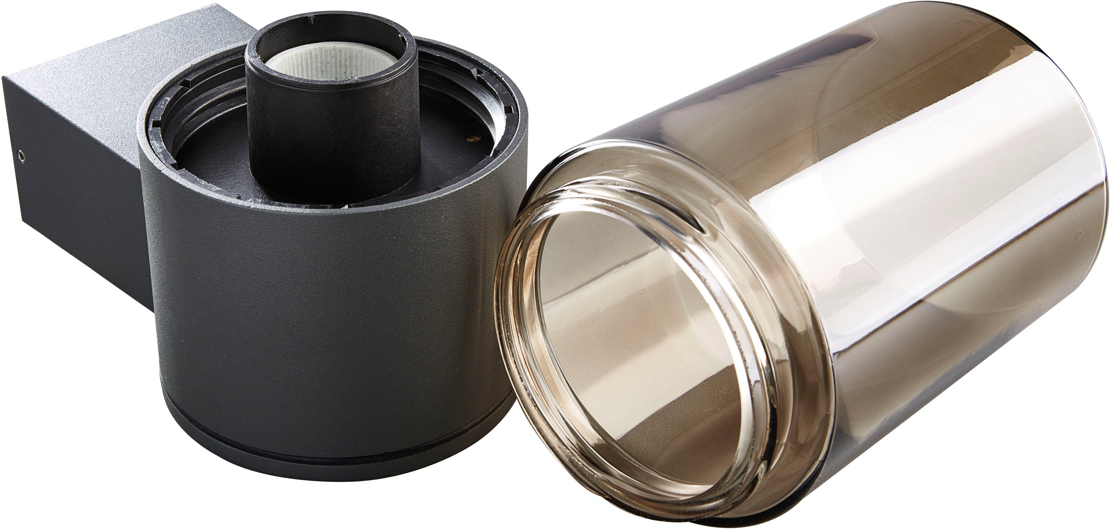 HEITRONIC Außen-Wandleuchte Santorin, ohne Leuchtmittel, Pollerleuchte, Außenlampe, Außenleuchte, Lichtaustritt aus Rauchglas