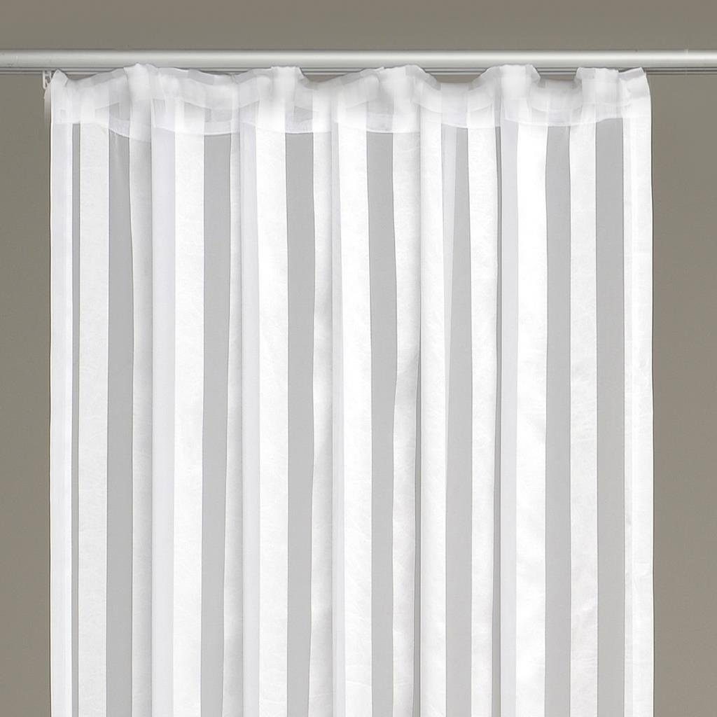 in Weiß Vorhang, halbtransparent, Kräuselband, Voile, mit Dekoschal Größen Streifen, vielen Arsvita, Farben und Halbtransparenter