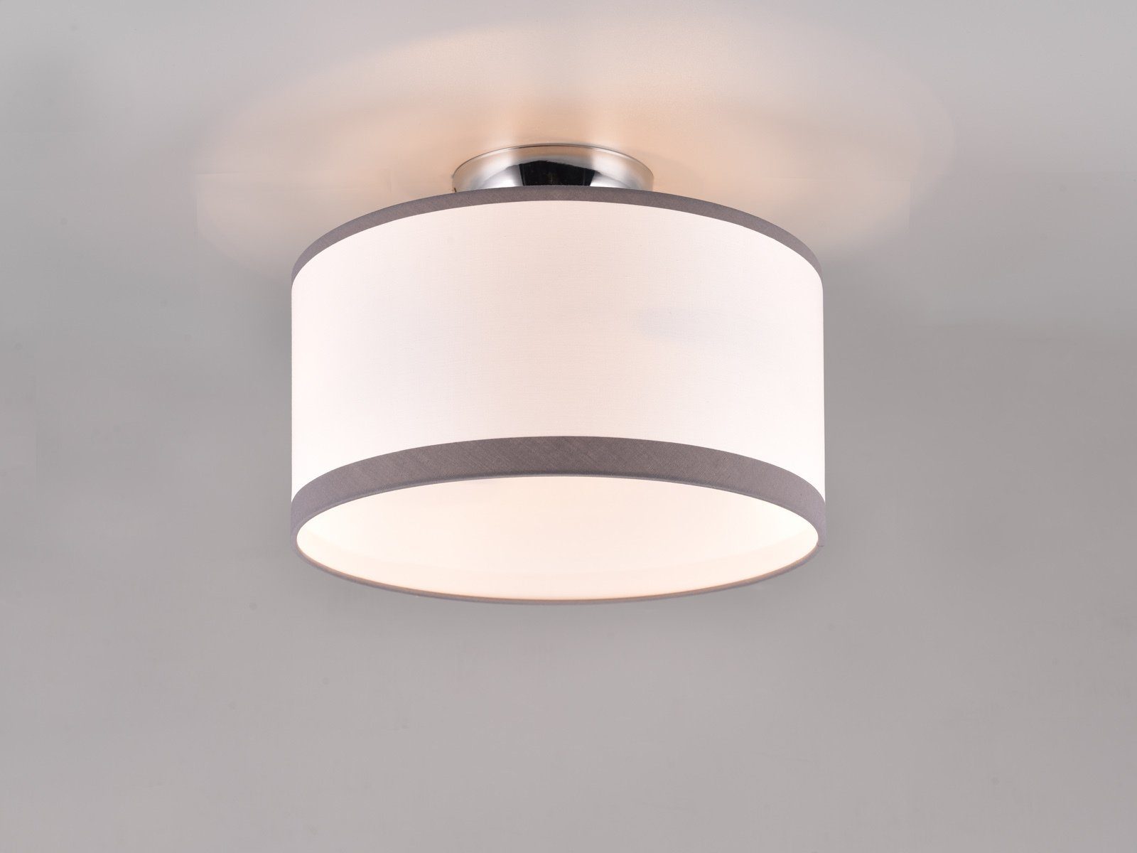 LED Weiß/Grau LED Designklassiker rund Treppenhaus, warmweiß, wechselbar, meineWunschleuchte Stoff Deckenleuchte, Lampenschirme Ø30cm