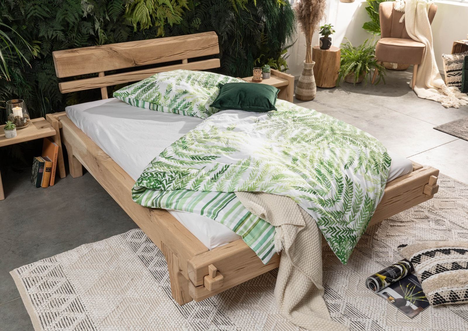 Massivmoebel24 Massivholzbett (Balkenbett Eiche 140x200 natur geölt OAK HEART #01), Balkenbett Eiche 140x200 natur geölt OAK HEART #01