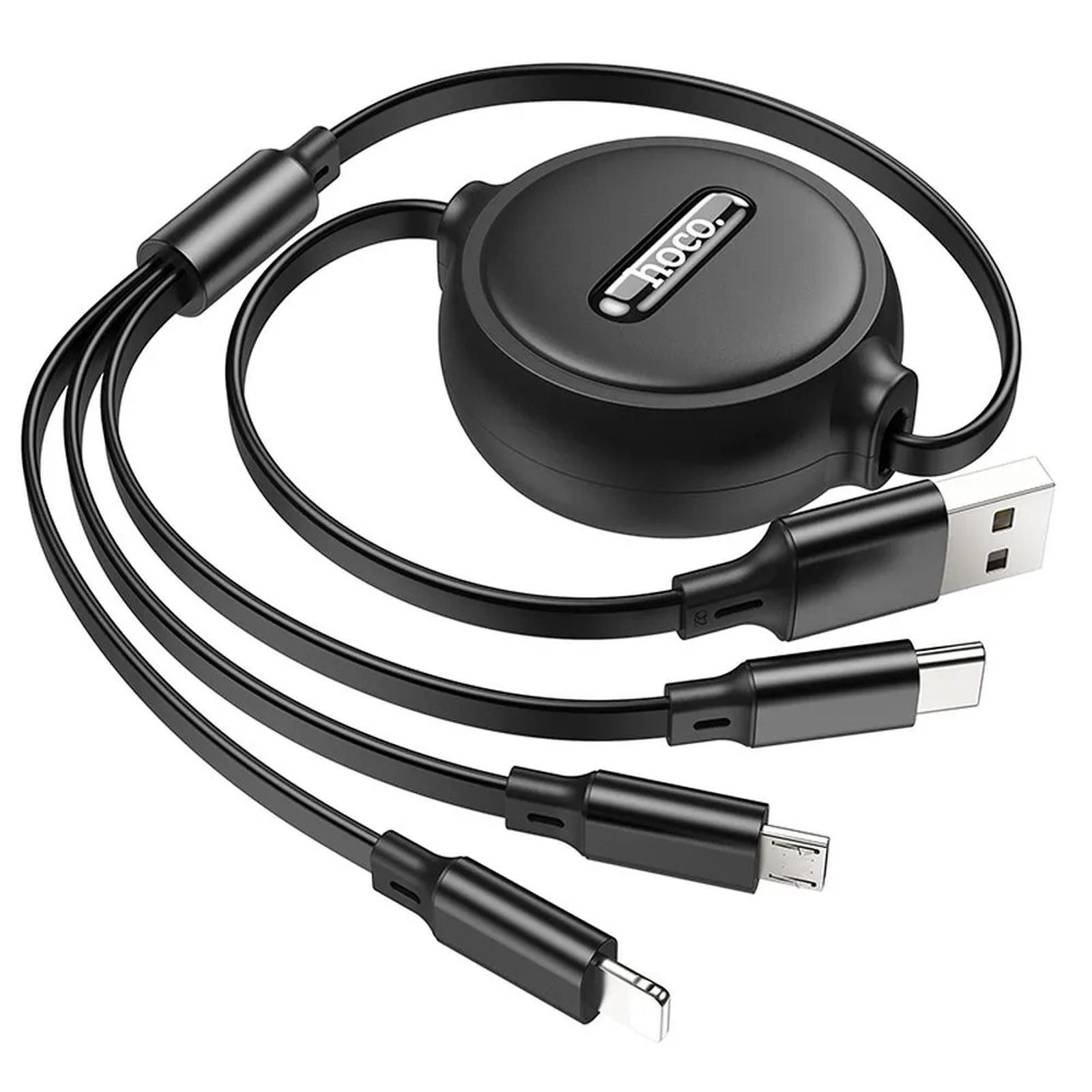 hoco. X75 Storage double-pull Smartphone-Kabel, USB-C, micro-USB, Lightning, USB Typ A (100 cm), 3in1 USB Multi Handy Schnell Ladekabel micro USB Type C Kabel Typ C