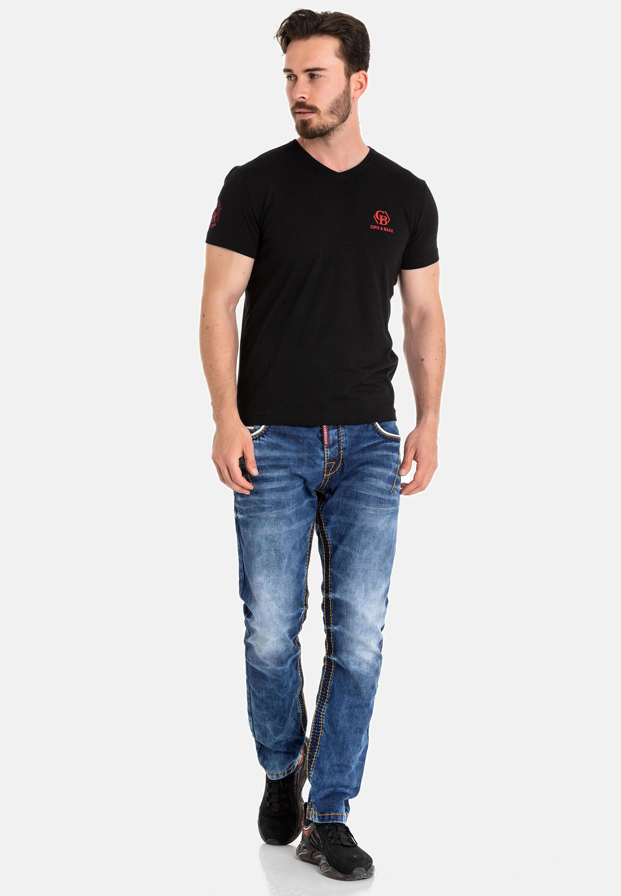 dezenten Cipo schwarz & mit Baxx T-Shirt Markenlogos