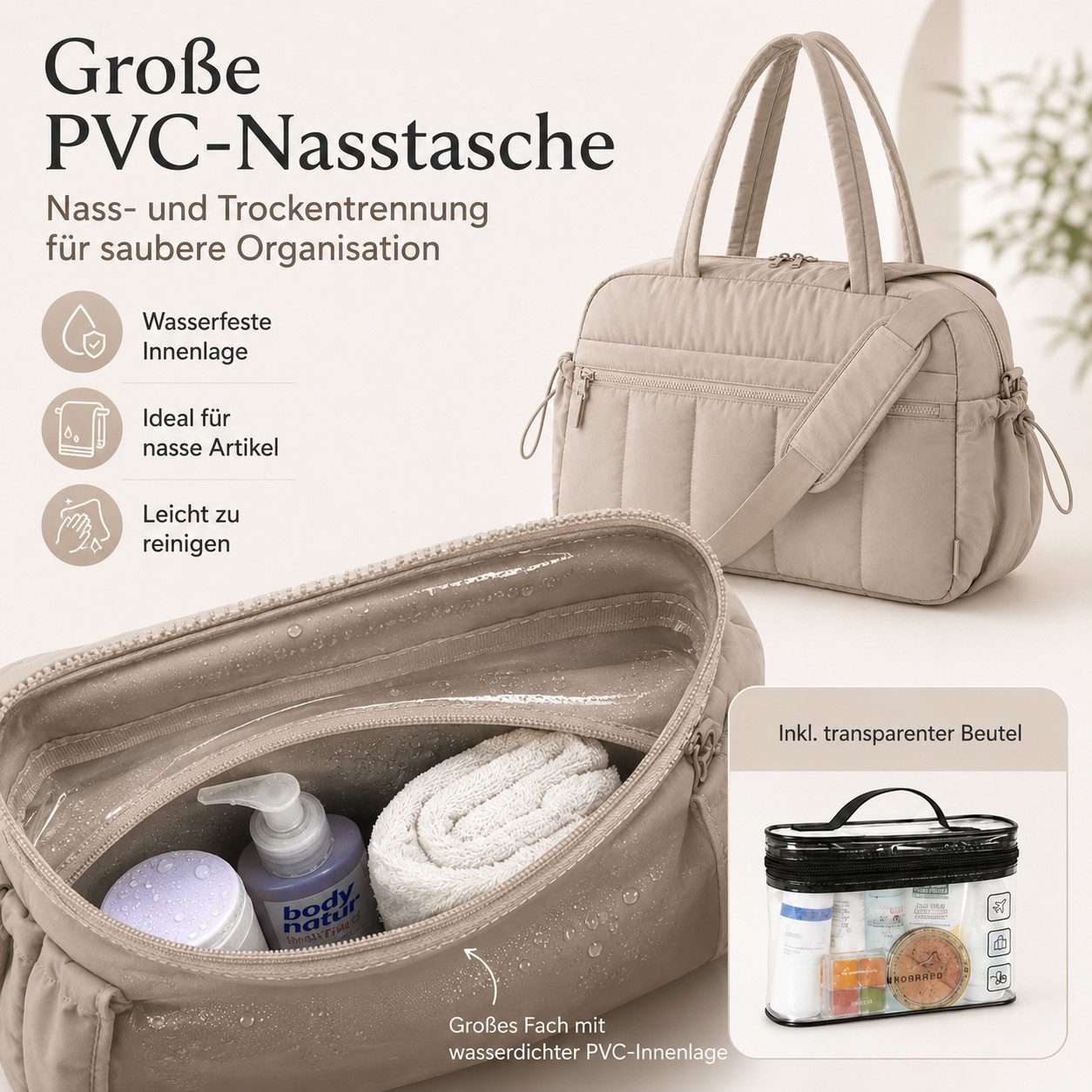 VEKROBOT Reisetasche Damen Sporttasche Mit Nassfach & wasserdicht. Leichtes Weekend Bag (Set, 1-tlg., Leichte Reisetasche), Damen Multifunktions Sporttasche – Bild 5 von 5