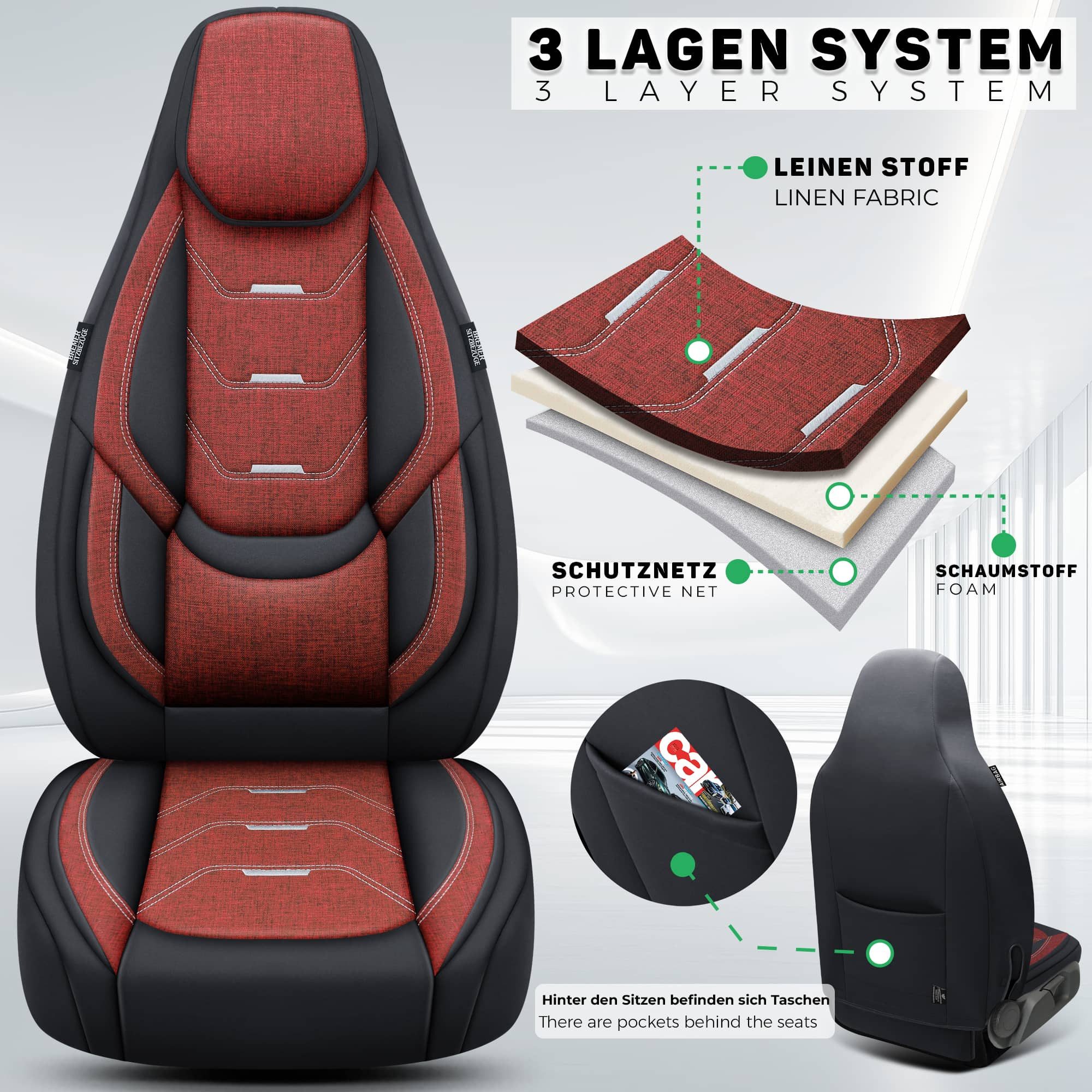 BREMER SITZBEZÜGE Autositzbezug für Dacia Lodgy Bj ab 2012 (H2), Set, Schonbezüge Sitzbezüge Fahrer und Beifahrer, in Schwarz/Weinrot