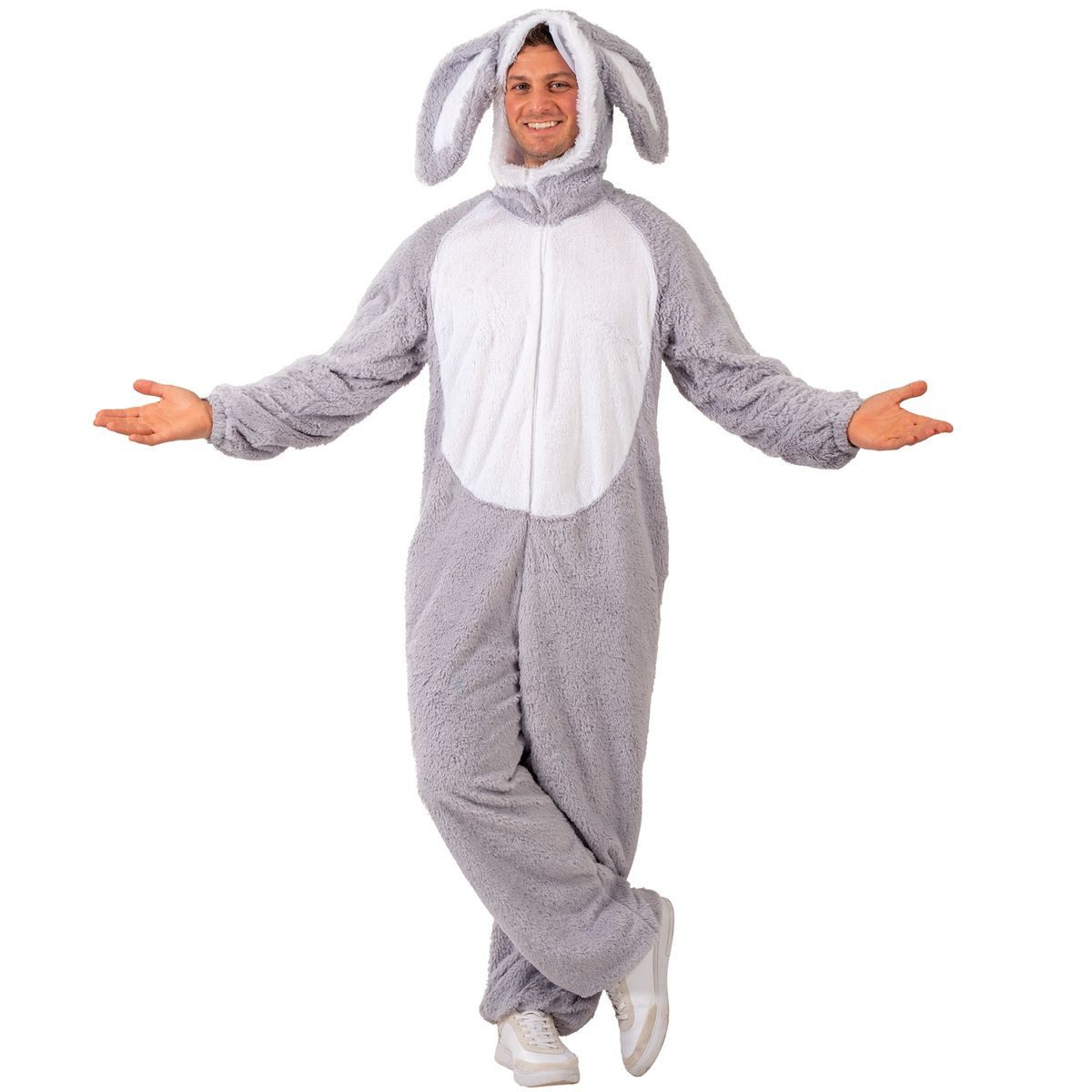 Funny Fashion Kostüm Grauer Hase für Erwachsene Overall