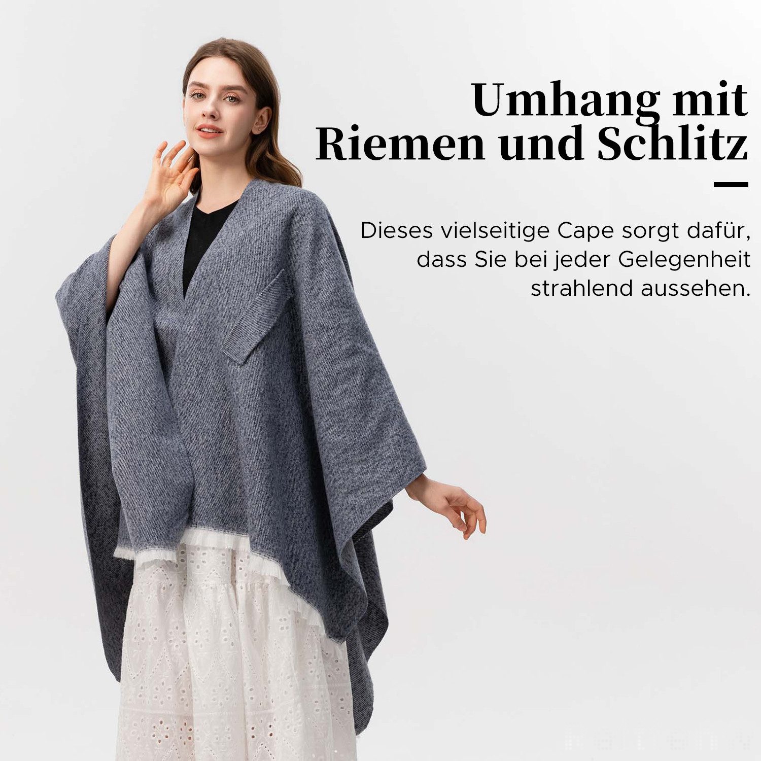 Refttenw Poncho Diagonal gebundener Schlitzumhang mit Quasten,Poncho Damen Winter