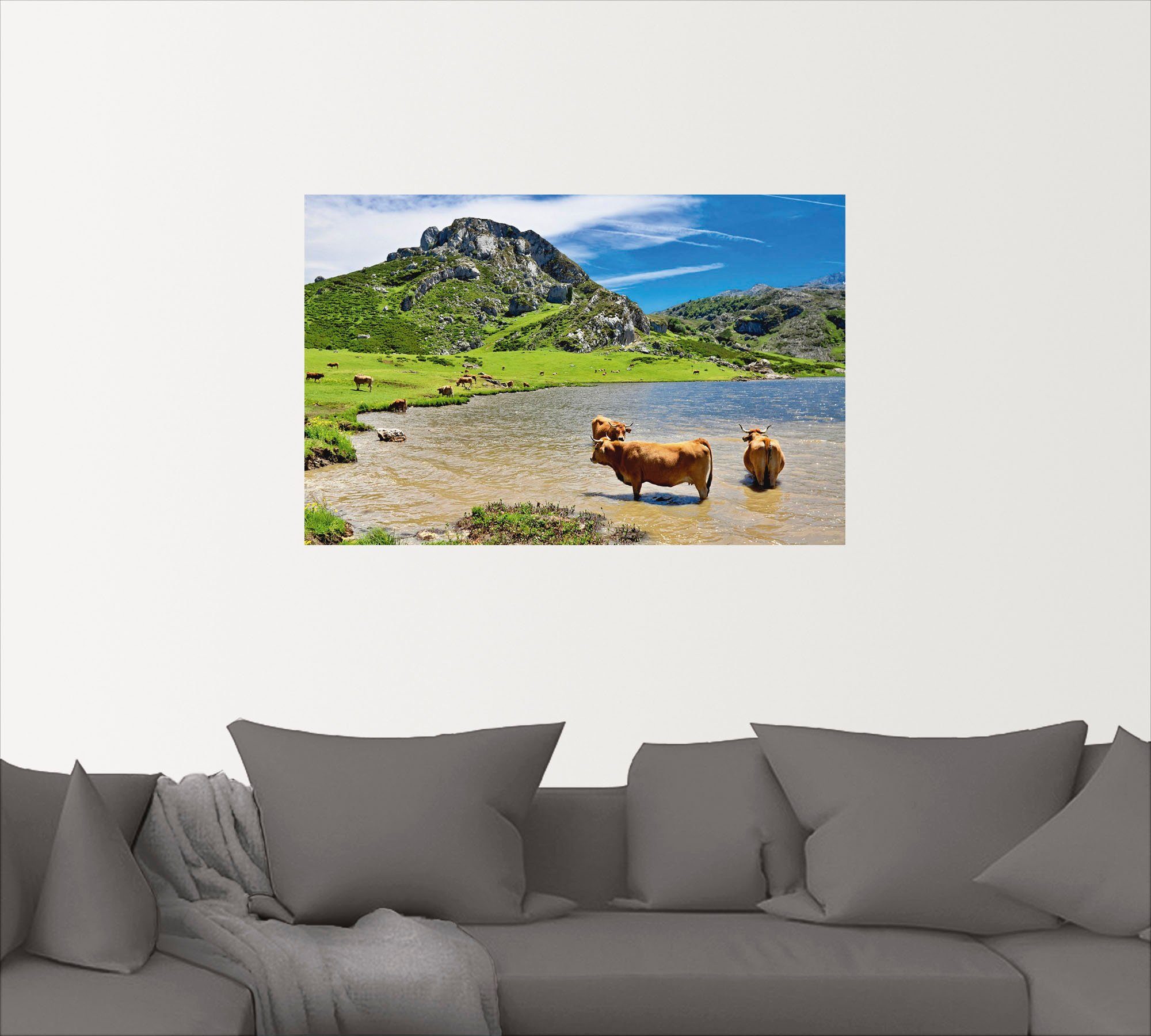 Artland Wandbild »Bergwelt in Asturien - Kühe im See«, Berge & Alpenbilder (1 Stück), in vielen Größen & Produktarten - Alubild / Outdoorbild für den Außenbereich, Leinwandbild, Poster, Wandaufkleber / Wandtattoo auch für Badezimmer geeignet-kaufen