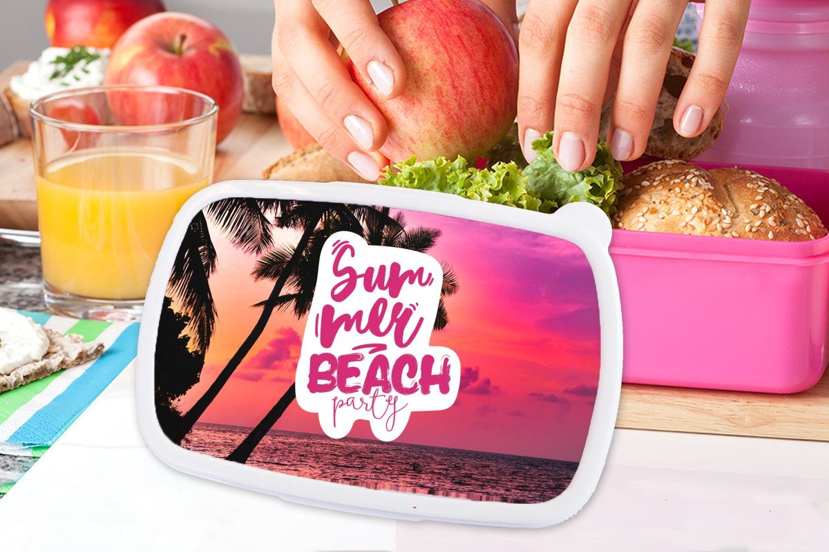 Erwachsene, - Sonnenuntergang Brotbox - Strand für Kunststoff Sommer MuchoWow rosa - (2-tlg), Snackbox, Brotdose Zitat, Kinder, Kunststoff, Lunchbox Mädchen,