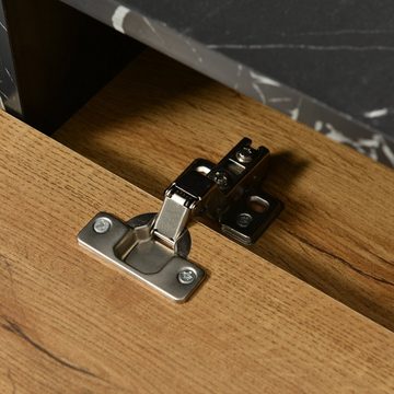 Merax Lowboard mit Tischplatte in Marmoroptik und Metallbeine, TV-Schrank stapelbar, TV-Board Länge verstellbar, Bis 200cm