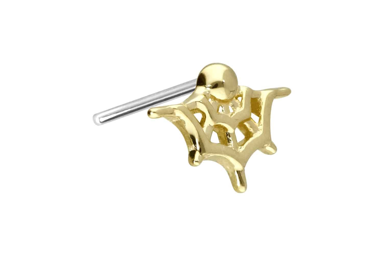 Piercing-Set 14 Karat Gold Aufsatz mit Titan Push Pin SPINNENNETZ