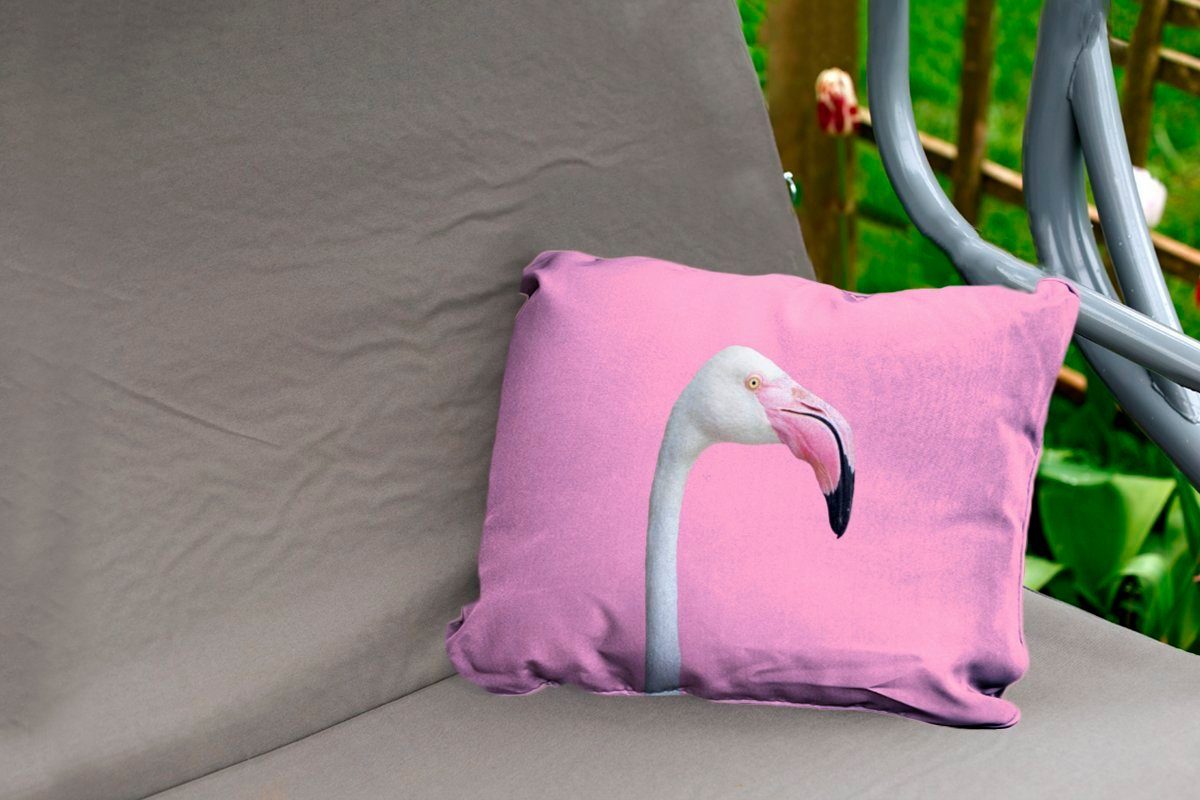 MuchoWow Dekokissenbezug, Polyester, Outdoor-Dekorationskissen, Weißer Kissenhülle Dekokissen Flamingo Porträt,