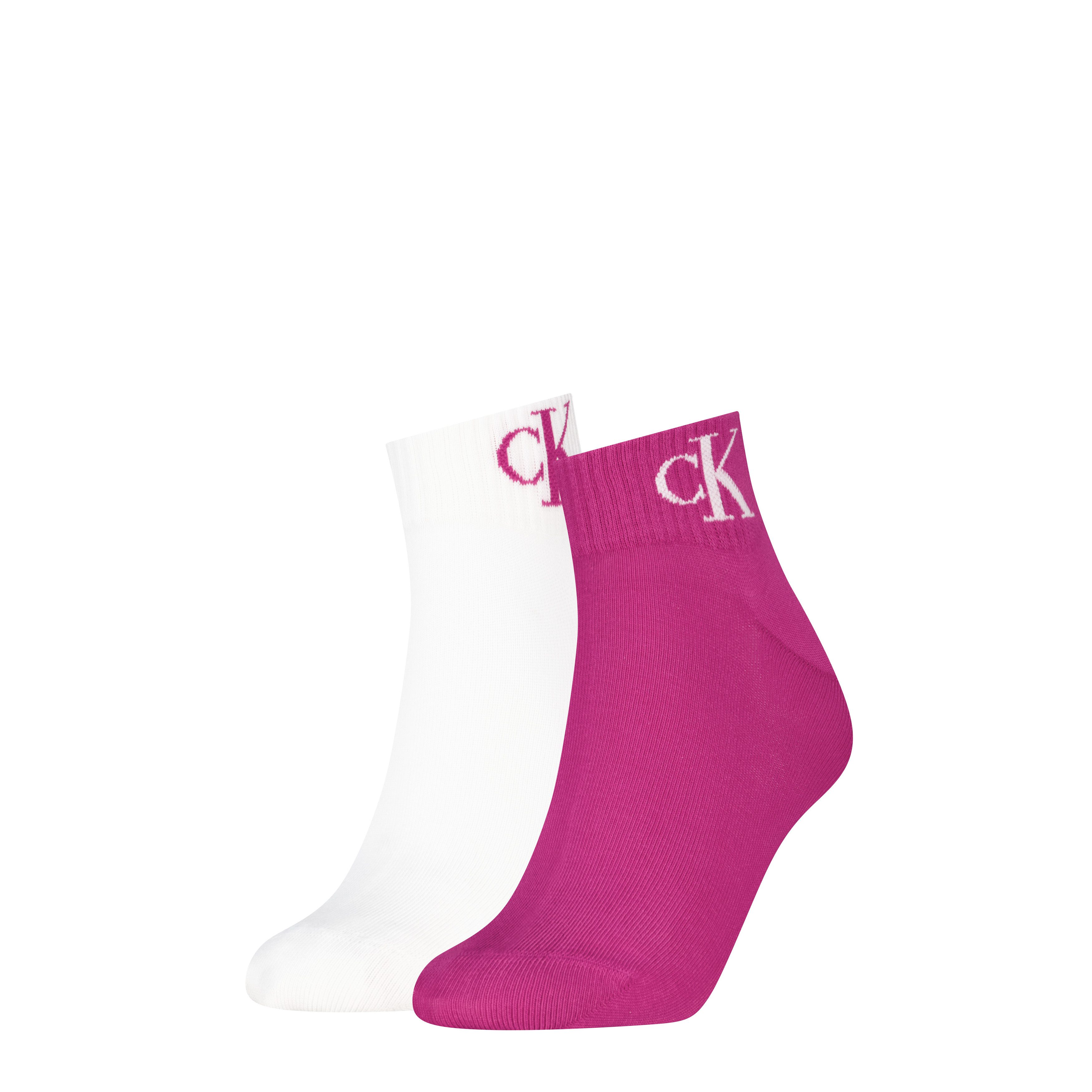 Calvin Klein Jeans Kurzsocken CKJ WOMEN QUARTER 2P MONOGRAM (2-Paar, 2 Paar) mit Logostickerei
