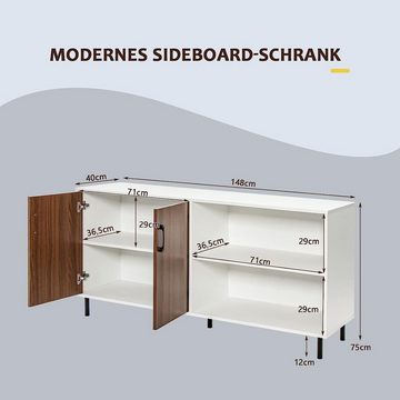 KOMFOTTEU Sideboard Beistellschrank, aus Holz, mit Türen & 2 Offenen Fächern