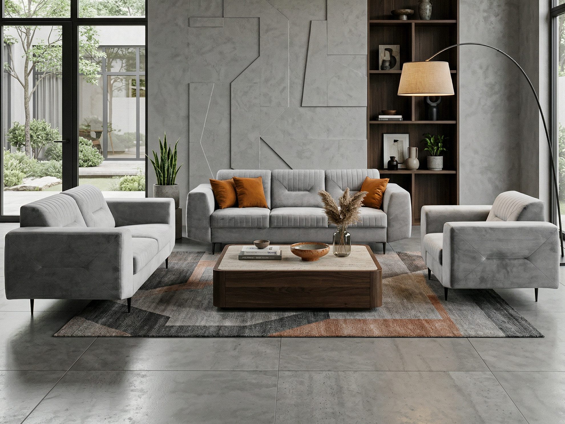 Beautysofa Polstergarnitur im modernen Stil auf hohen Metallbeinen VENEZIA, (Sessel + 2-Sitzer Sofa + 3-Sitzer Sofa im modernes Design), mit Metallbeine, Couchgarnituren aus Velours oder Chenille