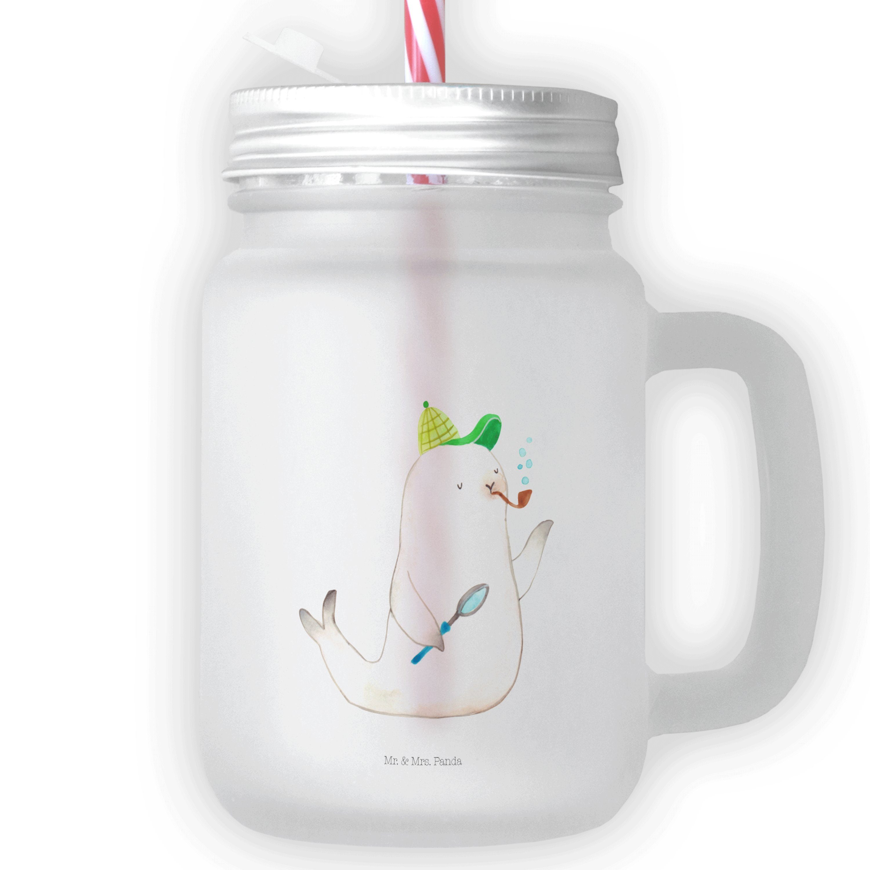 Mr. & Mrs. Panda Glas Robbe Sherlock - Transparent - Geschenk, Mason Jar, Tiermotive, Gute, Premium Glas