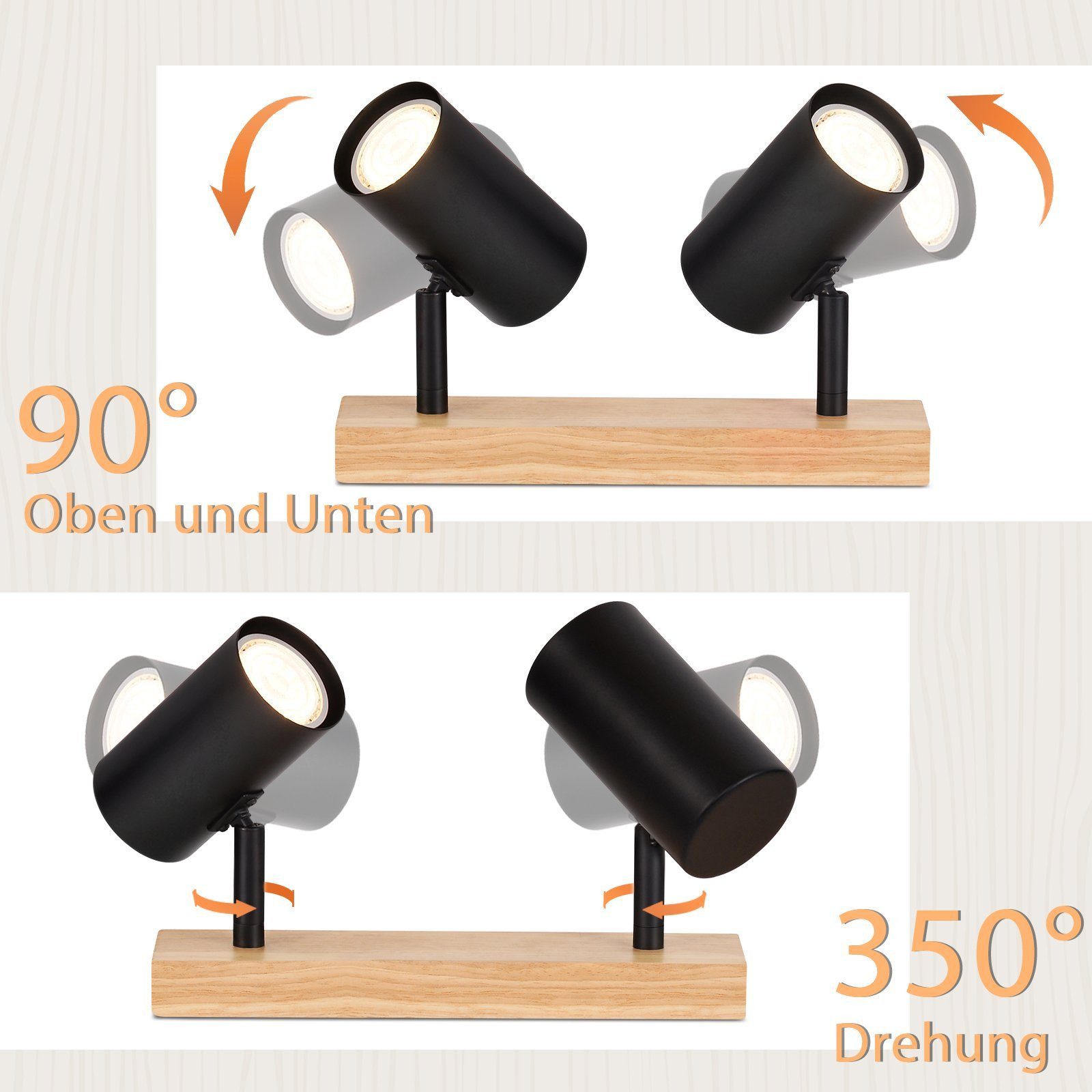 Nettlife Deckenstrahler 1/2/3 Flammig Landhaus Holz Deckenspots GU10, Schwe günstig online kaufen