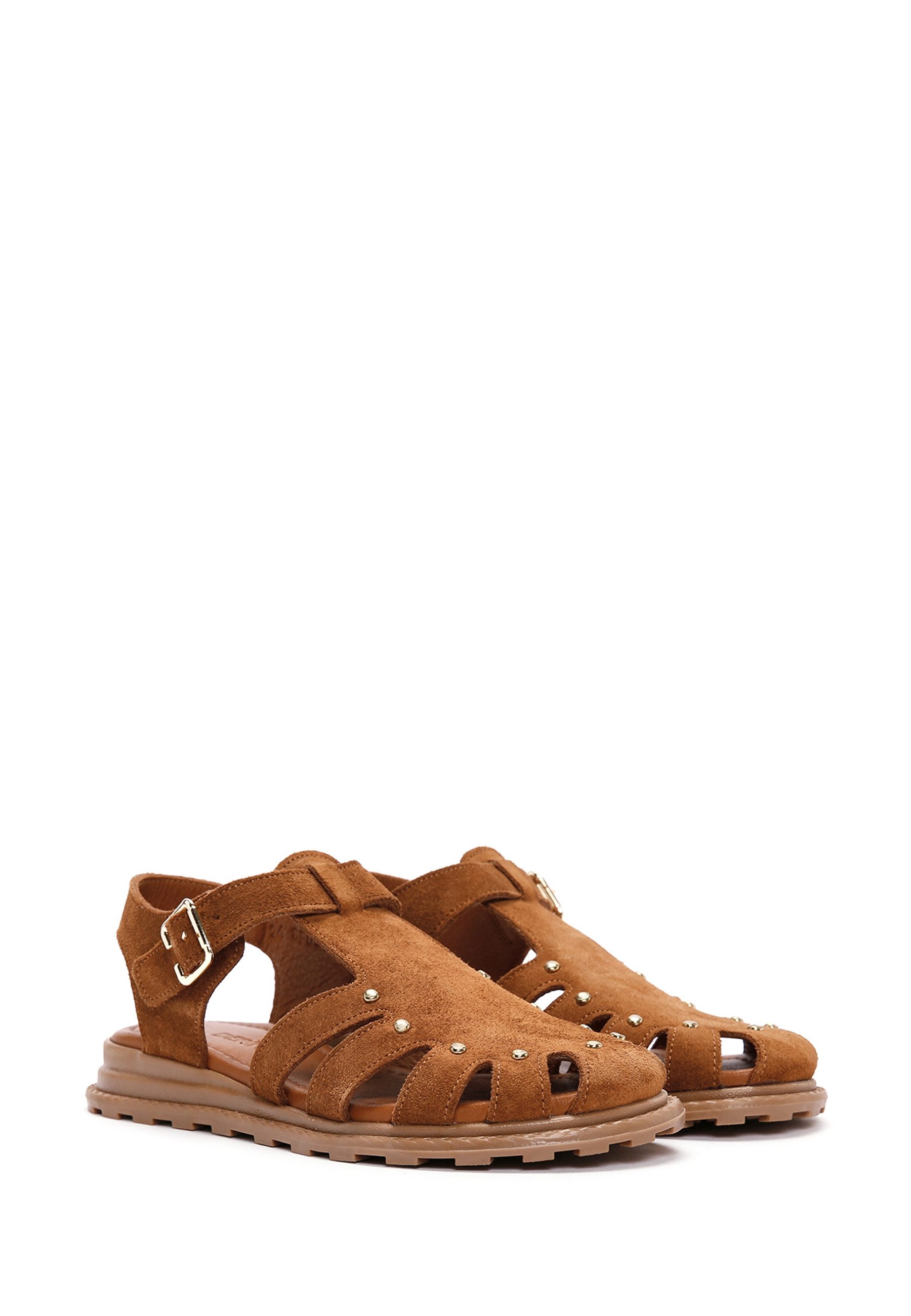 Derimod Sandalen aus Veloursleder Sandale Echtes Wildleder, Lederfutter, Knöchelschnalle, Nieten-Details
