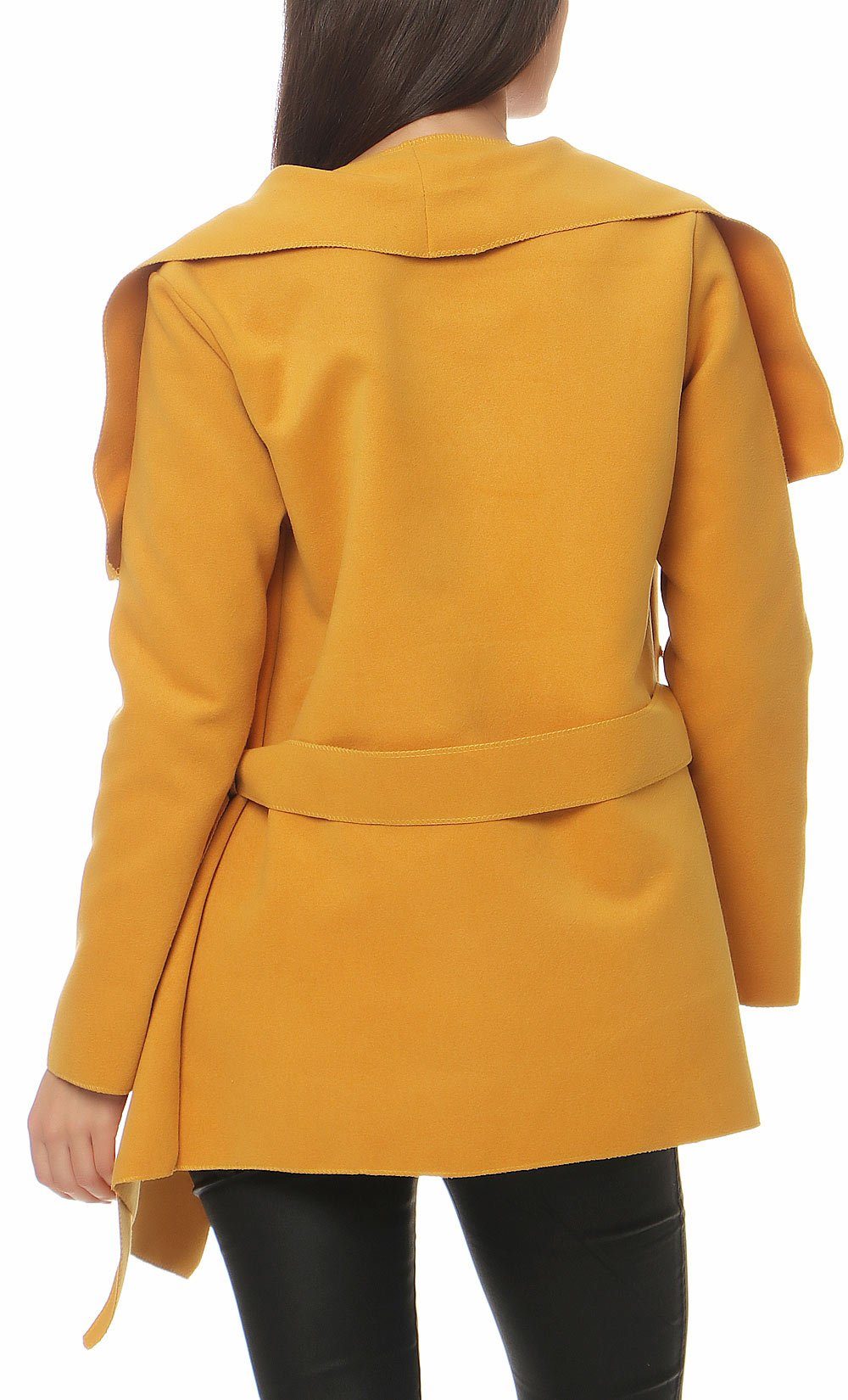 malito more than fashion Kurzmantel malito Damen Mantel kurz mit Wasserfall-Schnitt, Trenchcoat mit Gürte Mantel mit Bindegürtel im Wasserfall-Schnitt Einheitsgröße