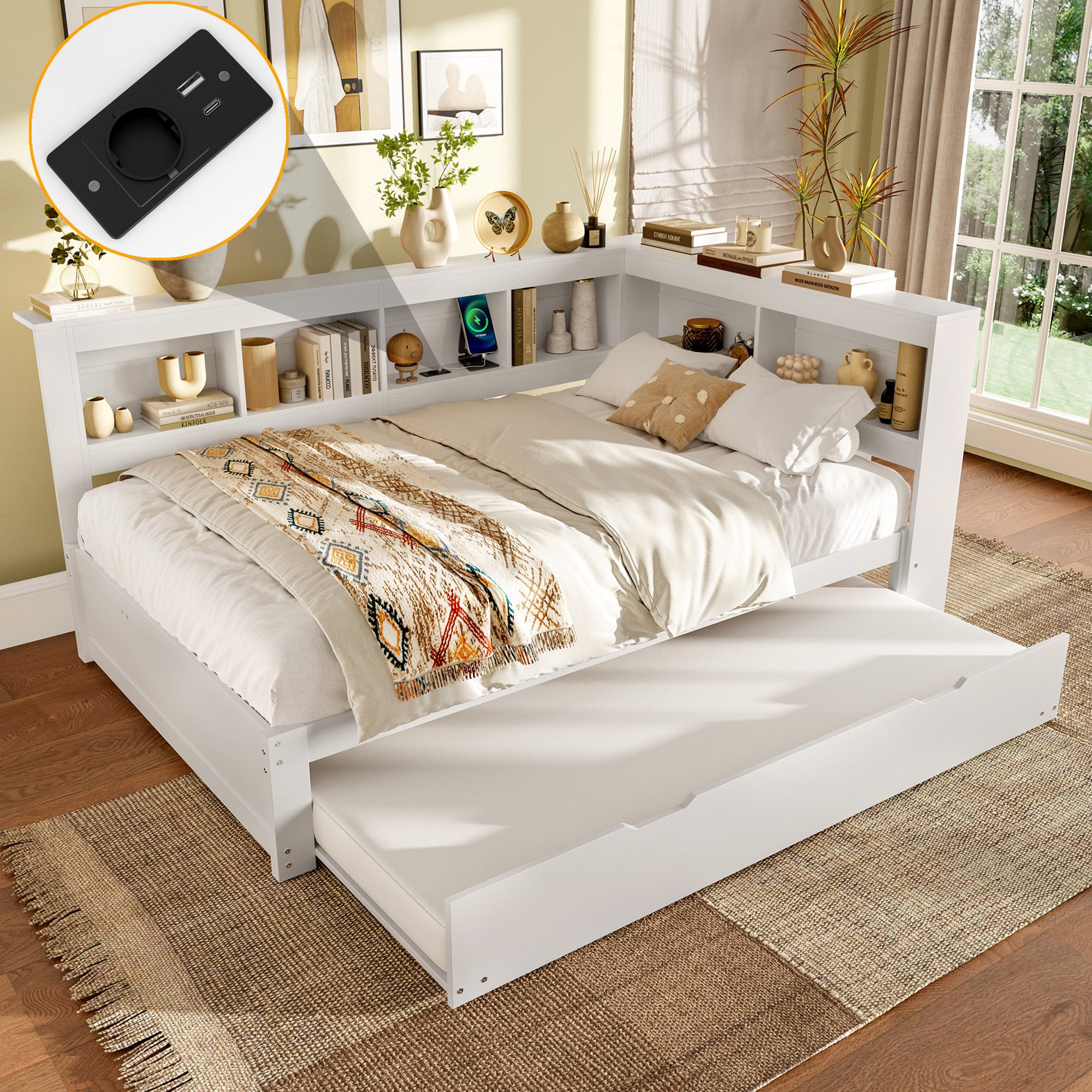 SOFTWEARY Jugendbett mit Lattenrost und Regal günstig online kaufen